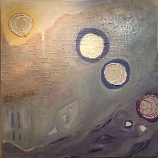 FALLEN NATION, 2024, mixed media, oil on canvas, 79 cm x 79 cm