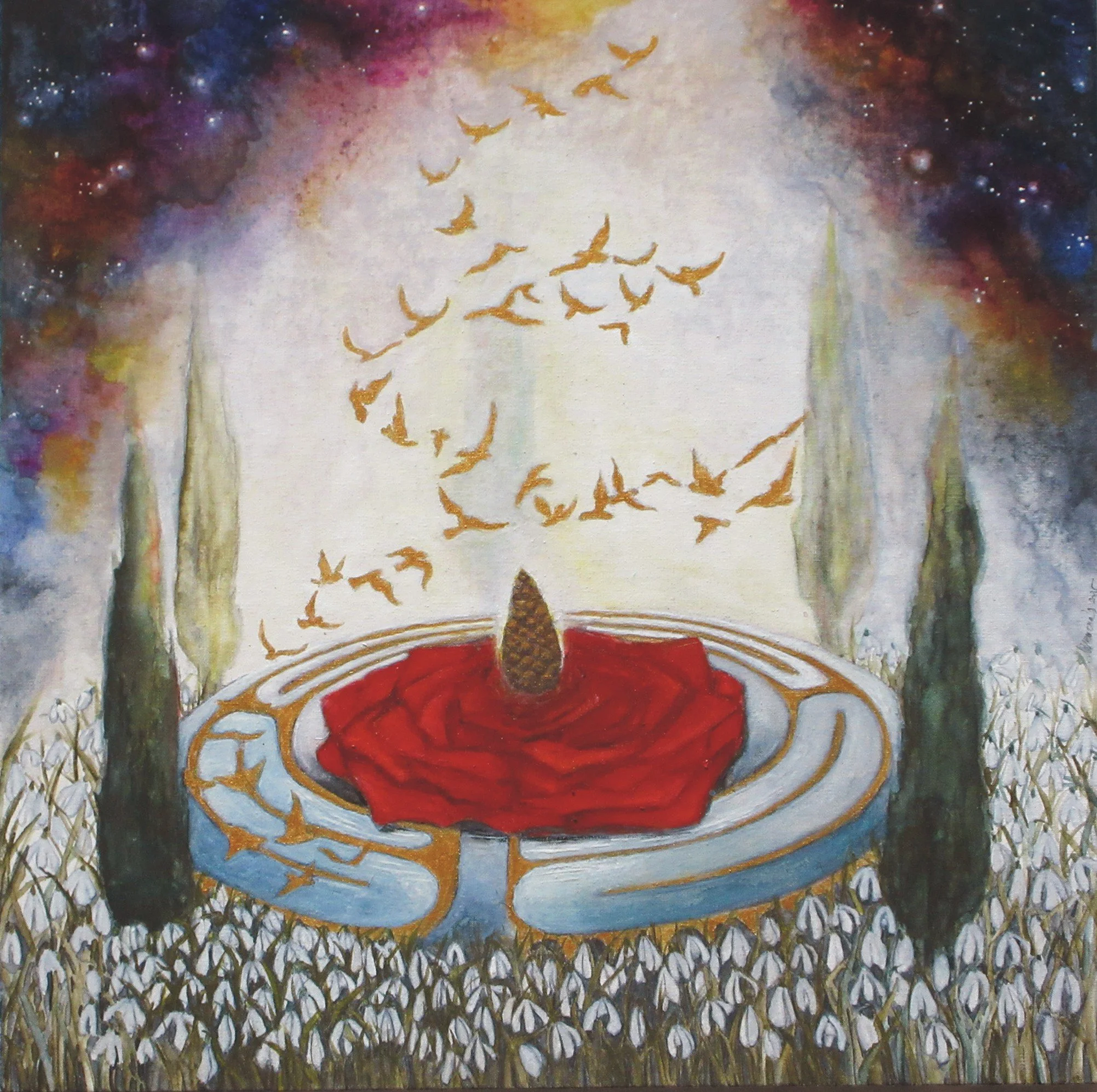 The Christ Code 2025  Watercolor, Pen on Canvas 30 x 30 cm