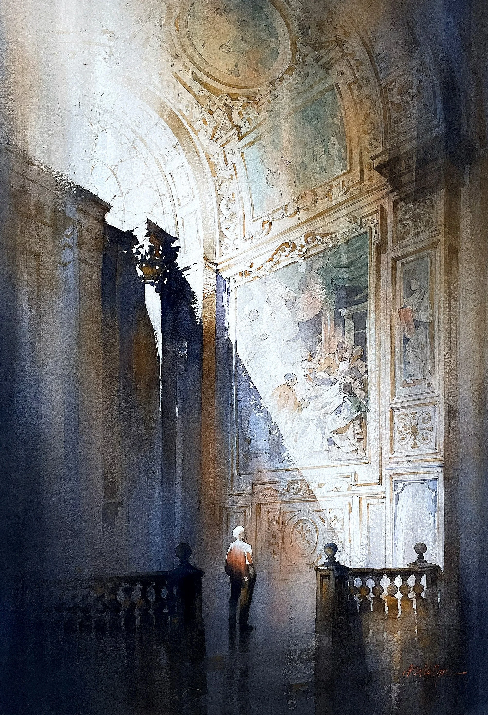 Afternoon in Rome: Watercolor 2023, 76x56 cm