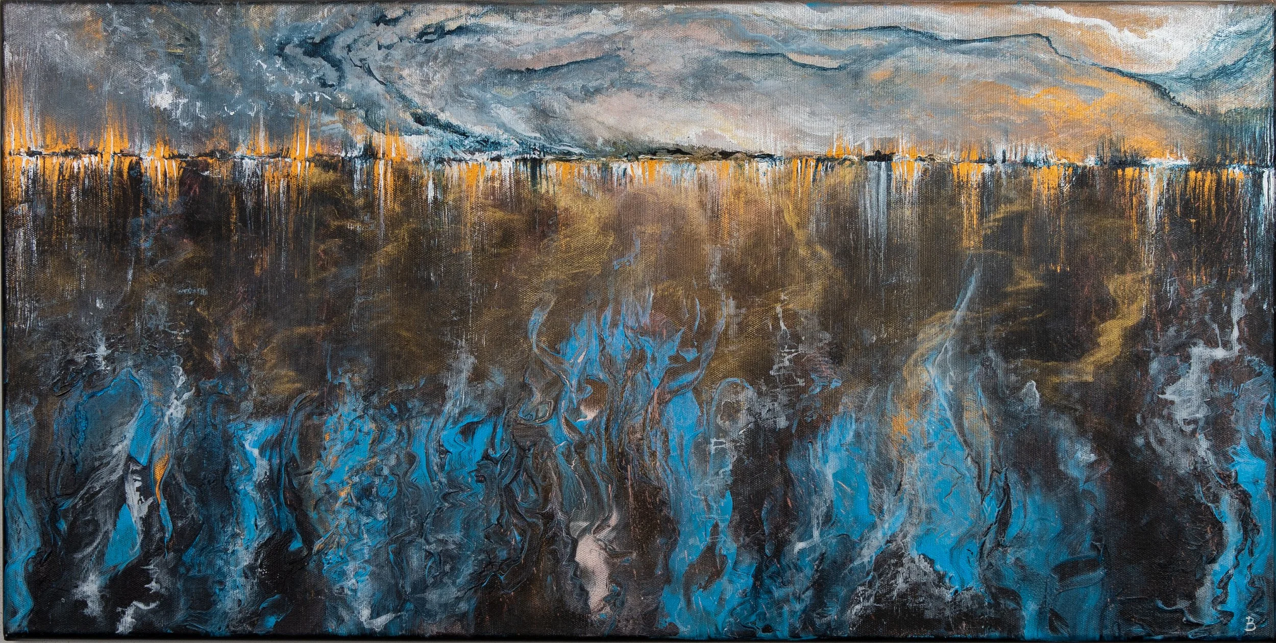 Lights on the waterfront 2023, acrilyc on canvas; 80x40 cm