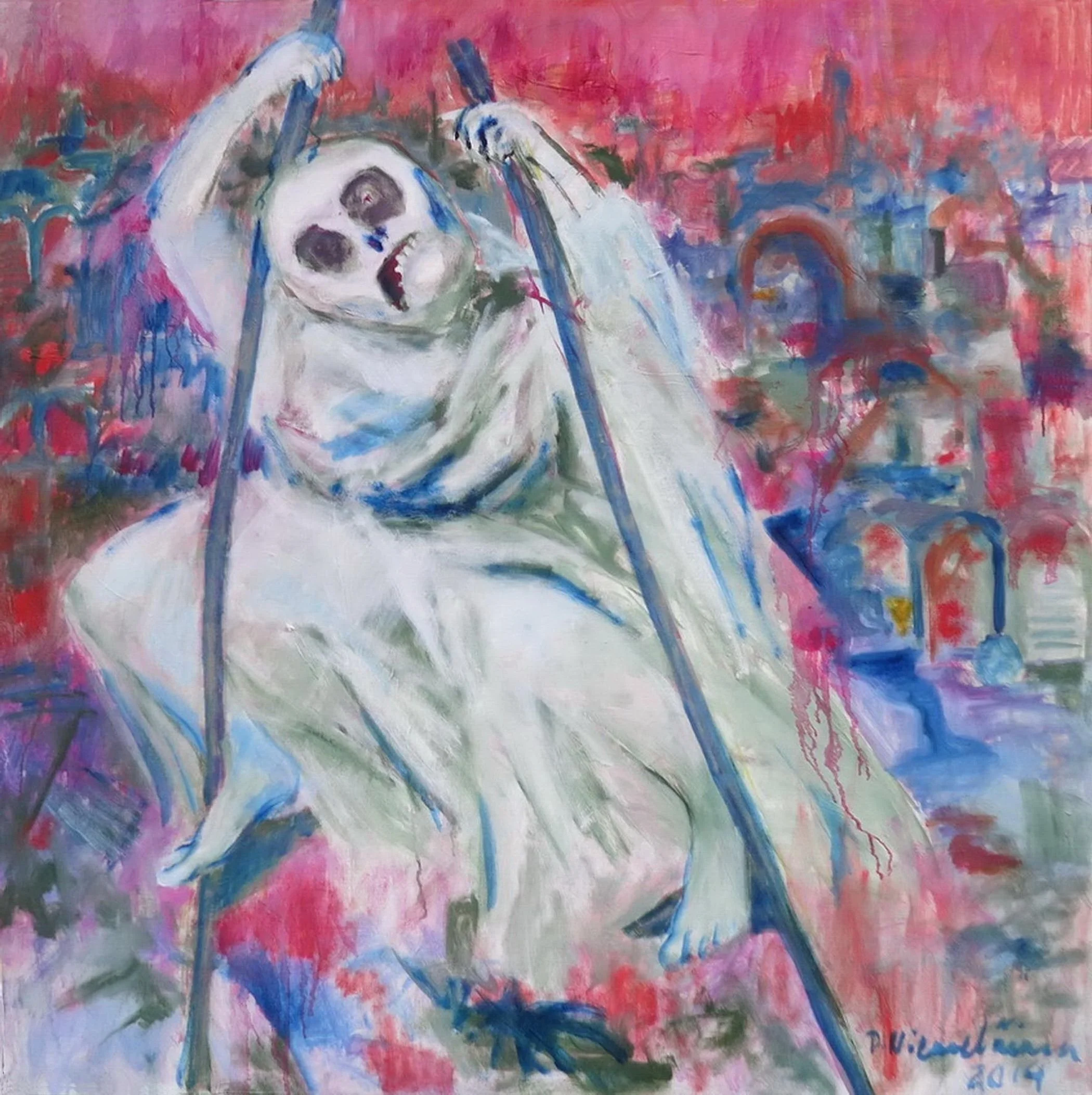 DEMOCRACY IMPORTED BY BOMBING, 2014. Oil on canvas, 100x100cm.