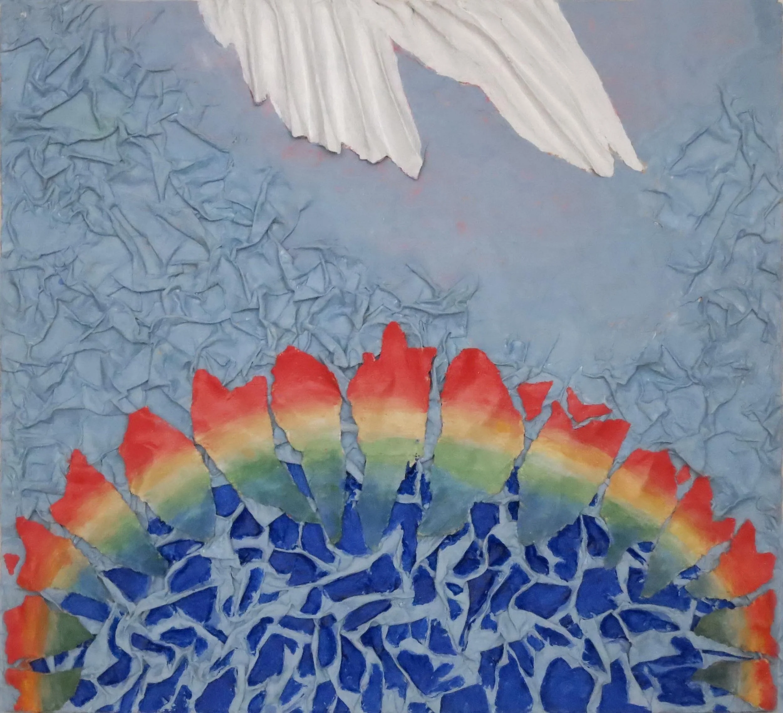 LAST RAINBOW OF SUMMER, 2014. Mixed media on hard board, 50x55cm