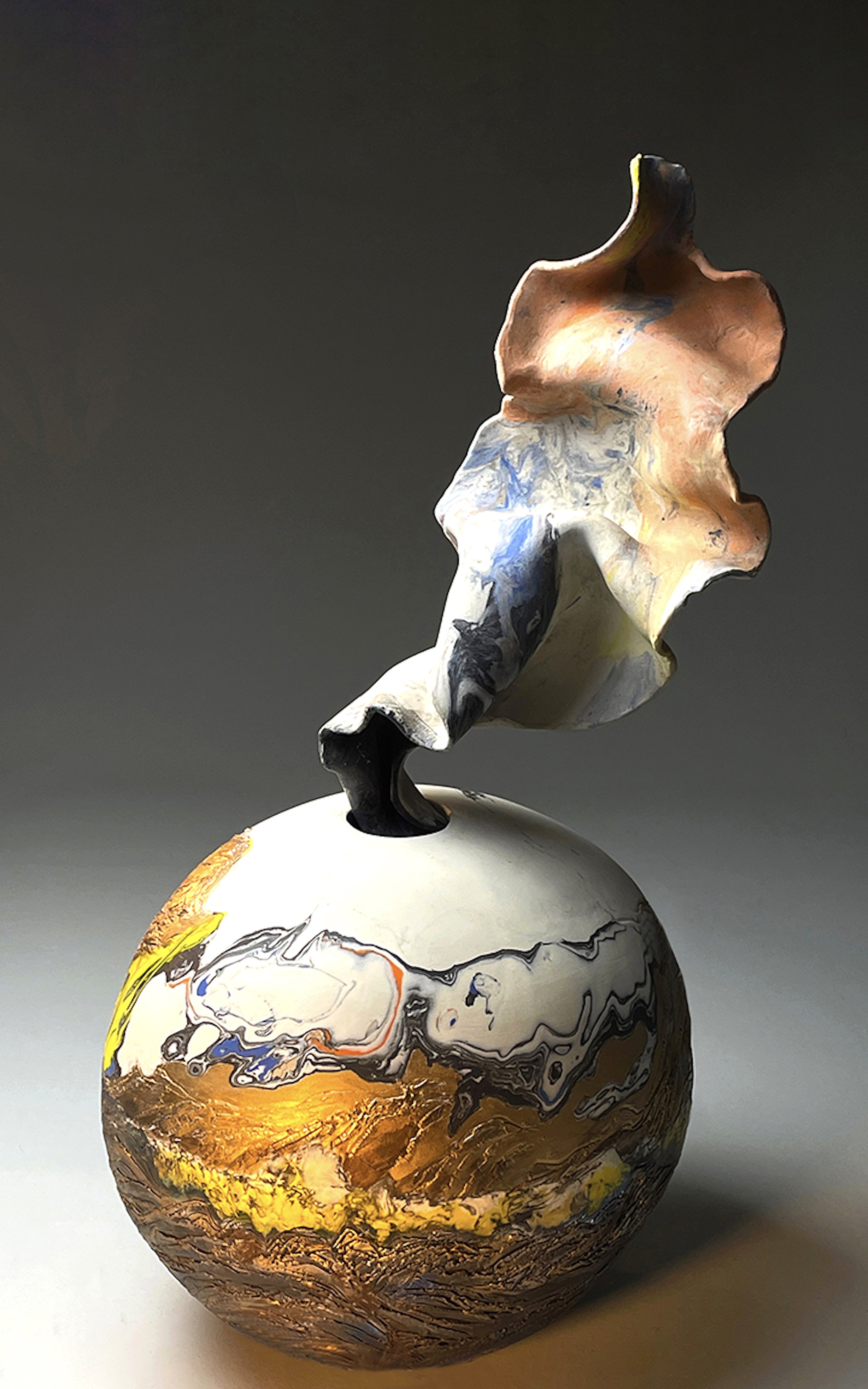 Roar of Nature 2025 Ceramics, Handbuilt, 33cm dia X 71 cm H with wooden base