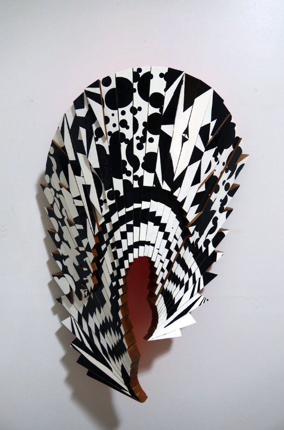 VP #51, 2020 Black &amp; white enamel on cherry wood 42 × 29 × 10 in | 106.7 × 73.7 × 25.4 cm