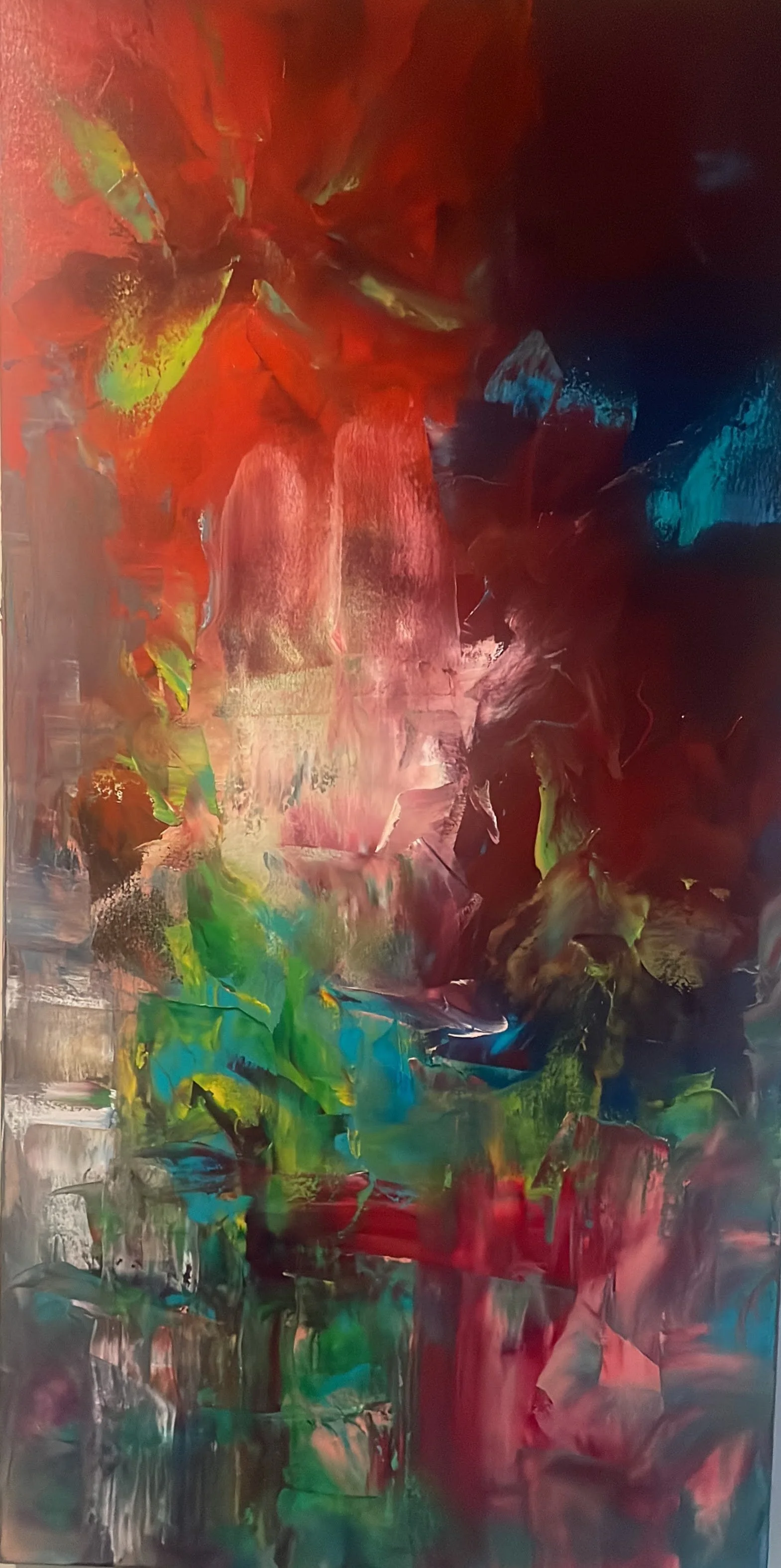 It is what its is . 50cm x 100cm oil on canvas . Commissioned  2025  in memory of Olivia Landgridge . Emotional interpretation of the eternal questions and heartbreak of losing a child .