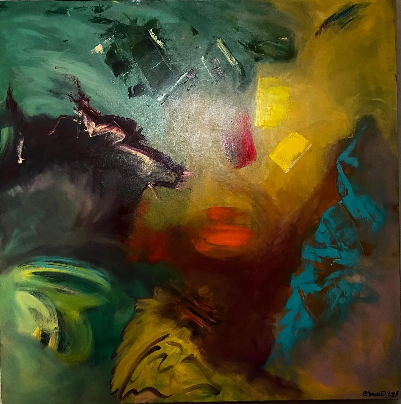 Beautiful People 100cm x 100cm oil on box canvas . Inspired by the beautiful art collective friends that inspire embrace and encourage my voice on canvas with no judgement.