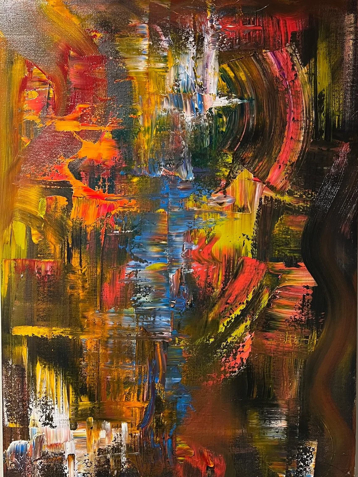 Warrior Queens oil on canvas 60cm x 50cm . This was created in a phrenetic and emotional state of manic emotions. 2024 experimental phase with pallets knife only creating depth and etheric dimension.