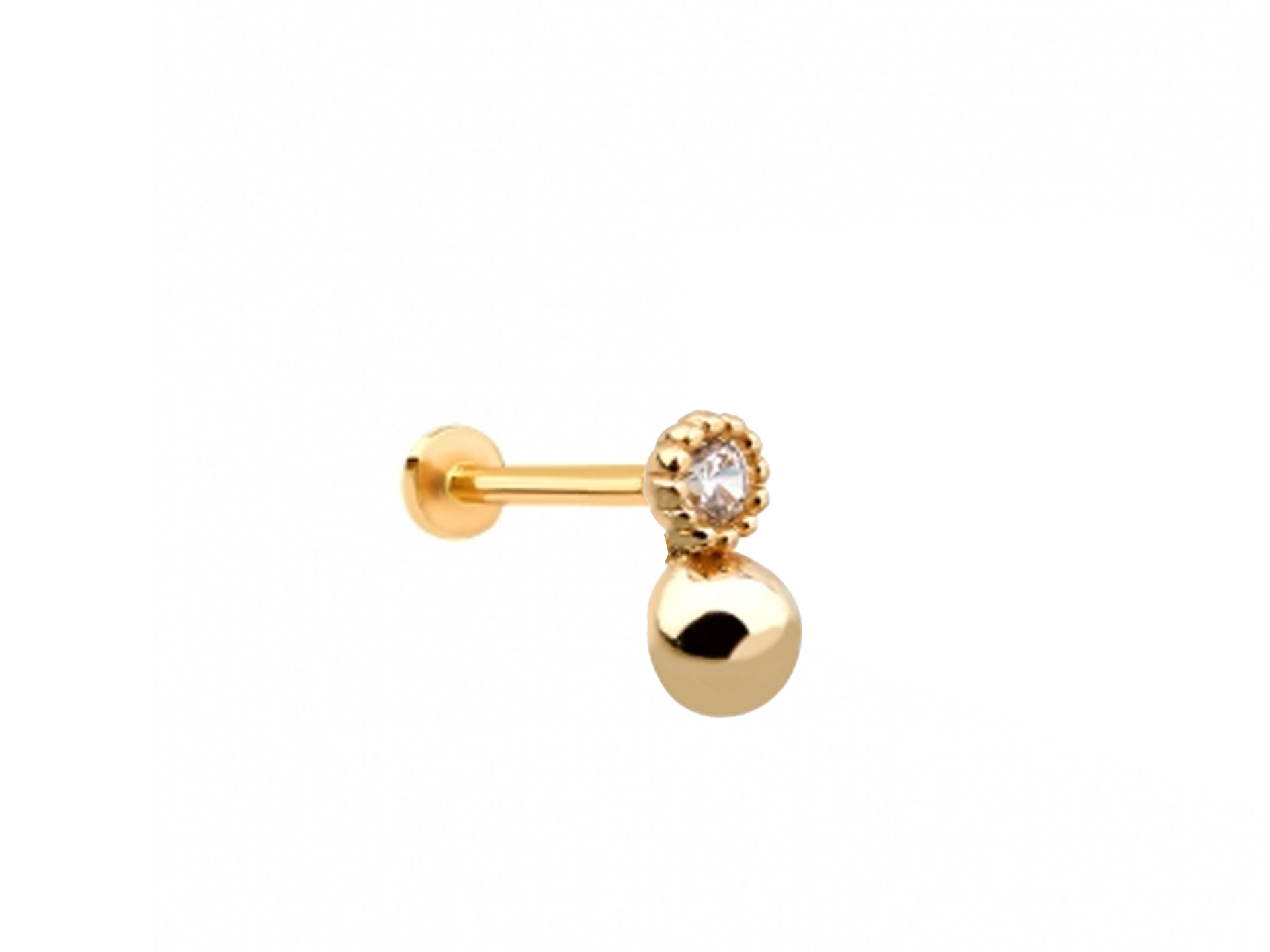 14ct Gold CZ Ball Drop Labret Bar