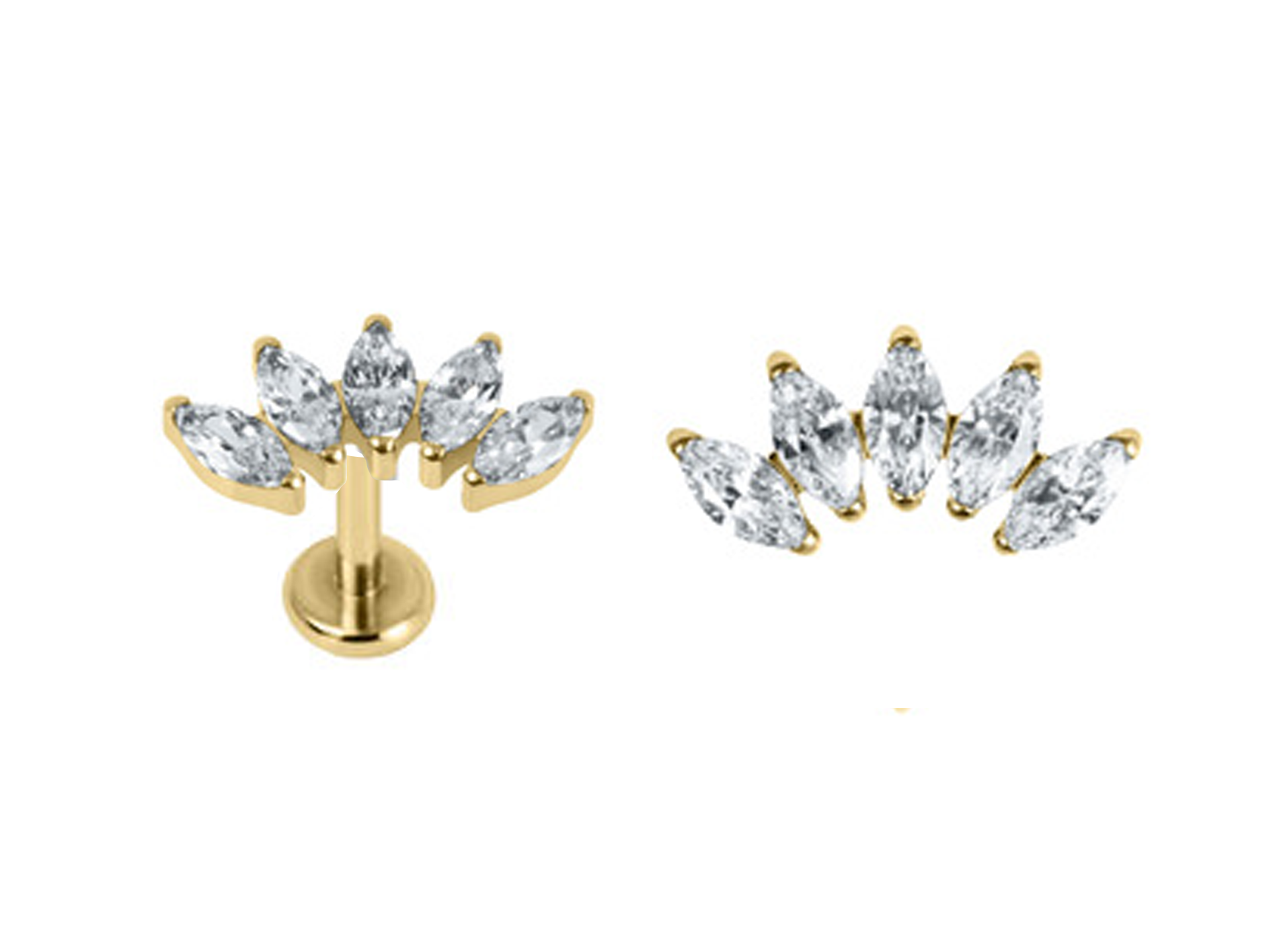 Gold Titanium Fan Marquise CZ Labret Bar