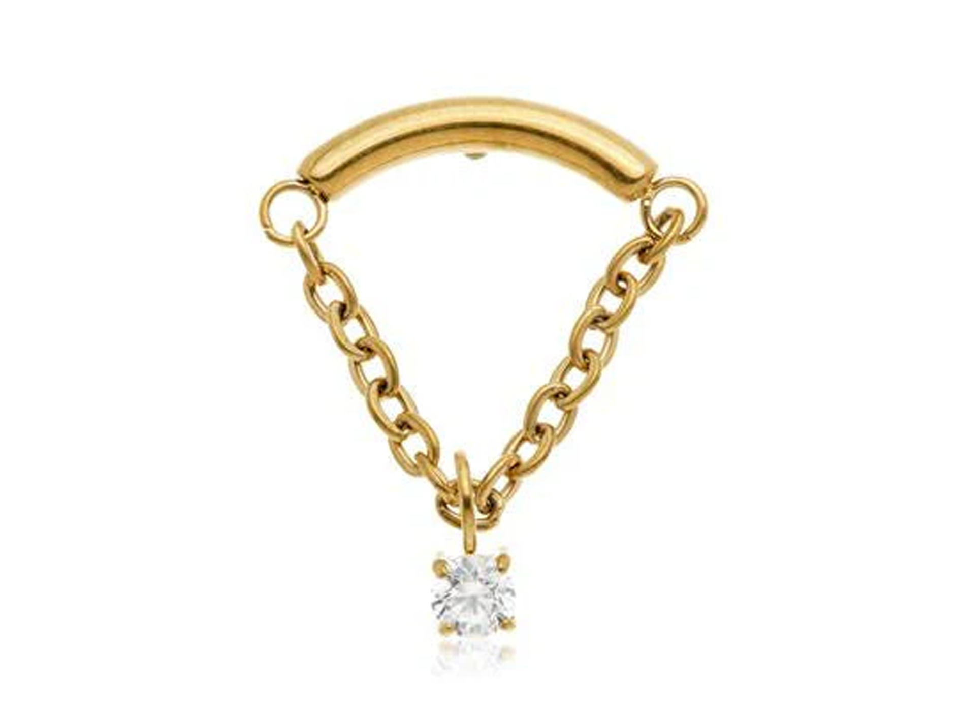 Gold Titanium Hanging Chain CZ Labret Bar