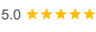 Five-star rating with a 5.0 out of 5.0 score on Google reviews