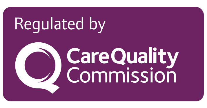 A purple badge reading ' Regulated by Care Quality Commission'