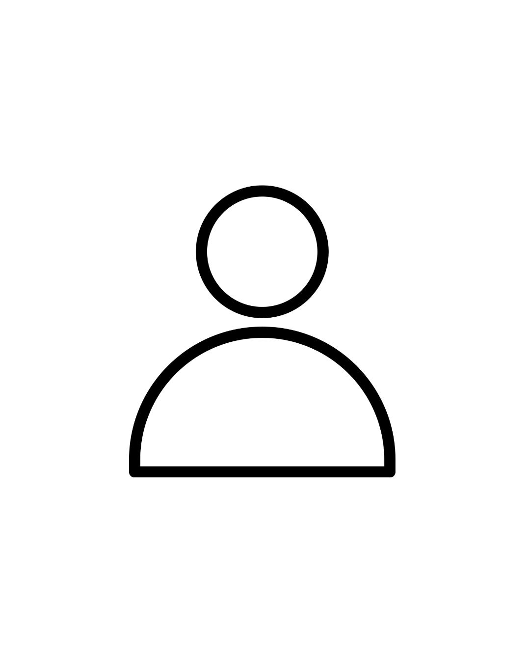 Outline icon of a person with a circular head and curved shoulders on a white background.