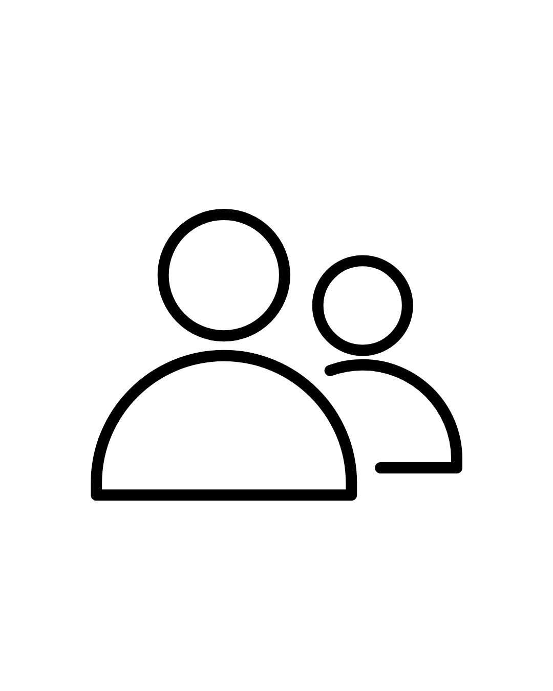 Line drawing of two user icons, one larger in front and one smaller behind, representing people or a group.