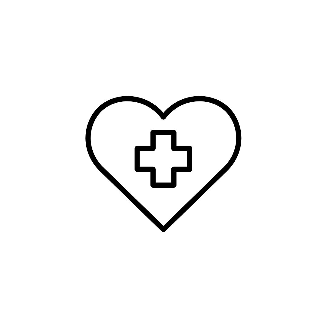 Line drawing of a heart with a medical cross inside it.