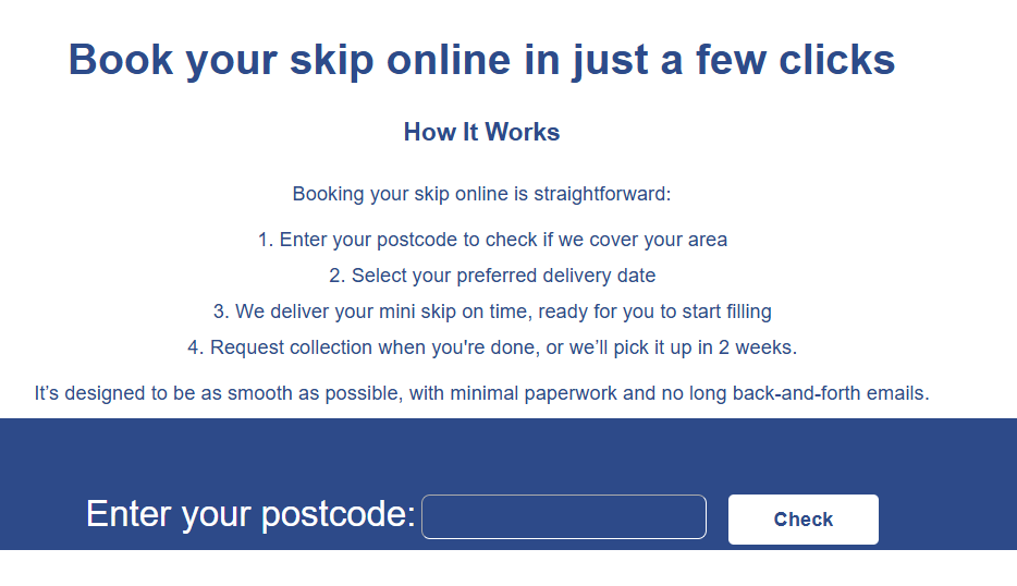postcode checker as part of the booking process
