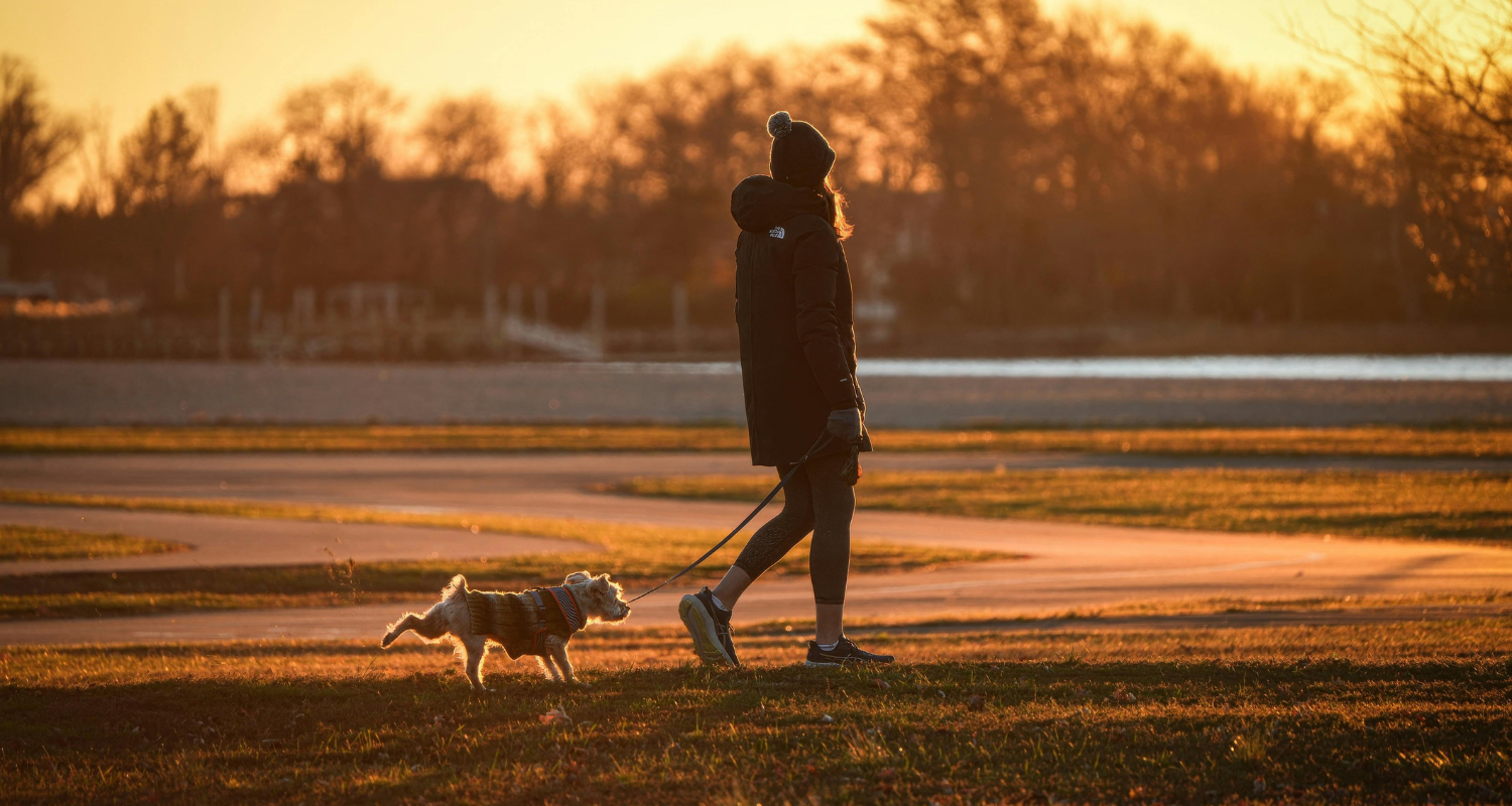 Woman walking a small dog
