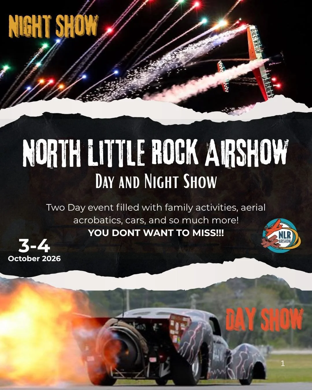 #northlittlerock TICKETS ARE LIVE! 
The North Little Rock Airshow is gearing up for an unforgettable weekend! 

🎆October 3 - Night Show
☀️October 4 - Day Show 

🎟️ Tickets starting at $20

👉Get yours now: www.nlrairshow.com/tickets 

#NorthLittleR