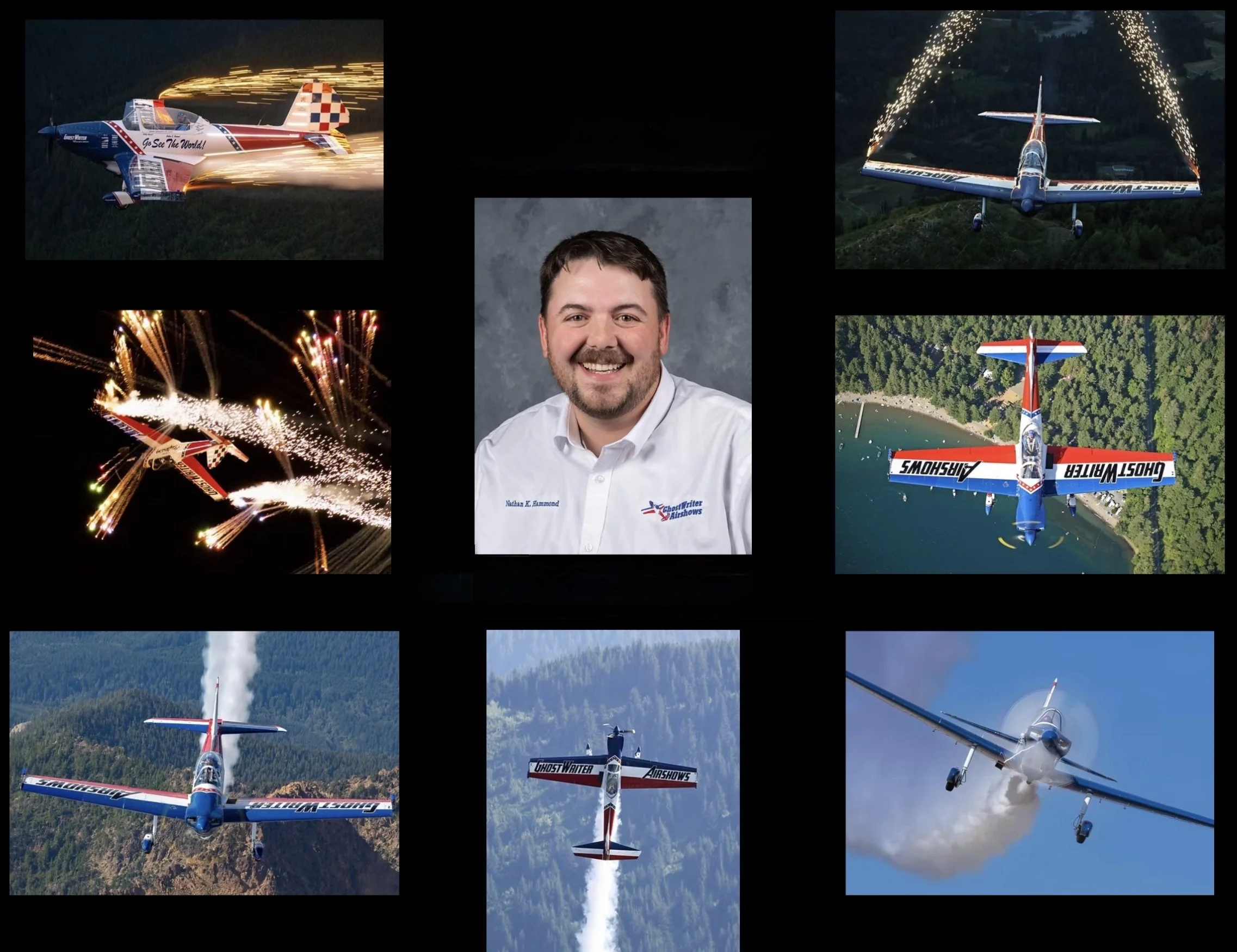 GhostWriter dominates the sky with an action-packed "ballet" of loops and rolls, using its massive size and thunderous presence to keep the excitement center stage. As night falls, the spectacle intensifies as GhostWriter lights up the darkness with 