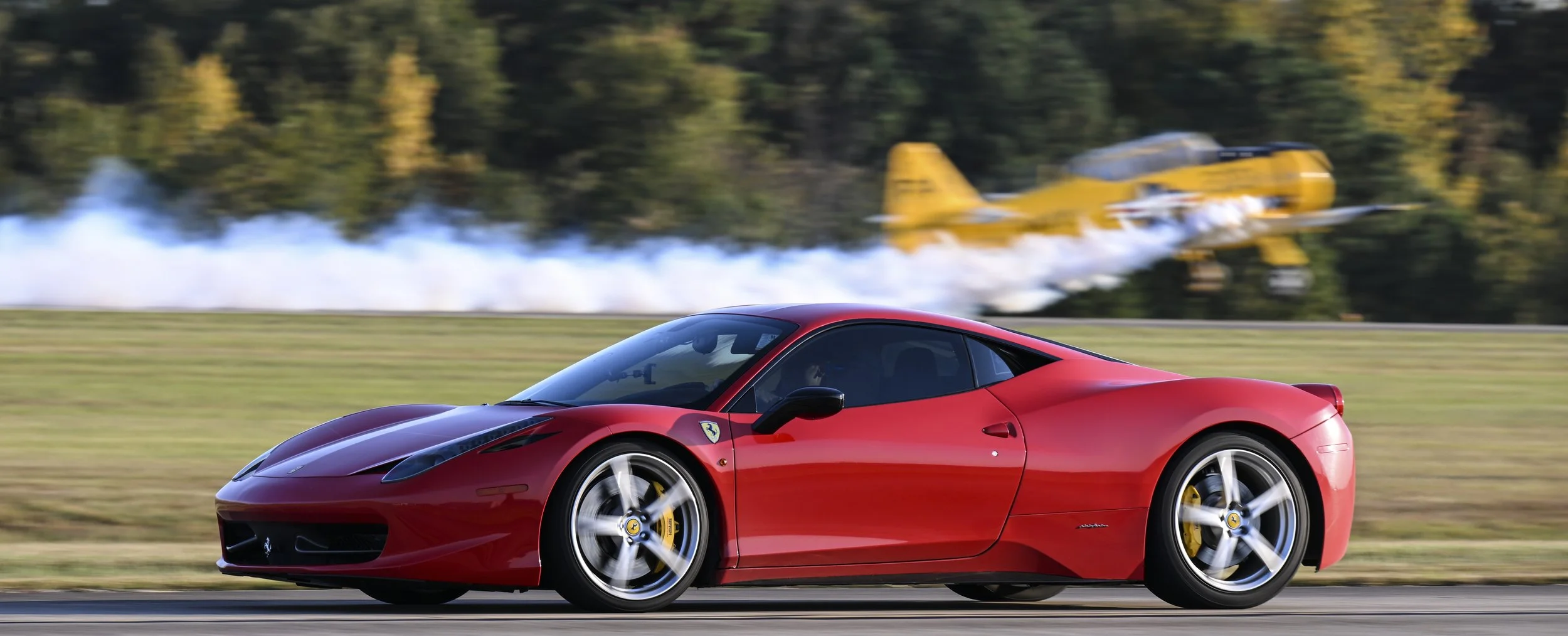 Precision Exotics performances may include car vs car or car vs plane in high speed runway races. Others may include a personnel transfer from car to plane and even showcase para jumpers landing in a moving car! Different performances are currently b