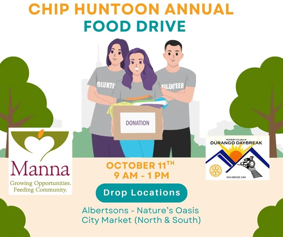 Help us fight hunger at the Chip Huntoon Annual Food Drive on Friday, Oct. 11 | 9 AM&ndash;1 PM!

📍 Drop Locations: Albertsons, Nature&rsquo;s Oasis, City Market (North &amp; South)

All donations go directly to stocking Manna&rsquo;s pantry and sup