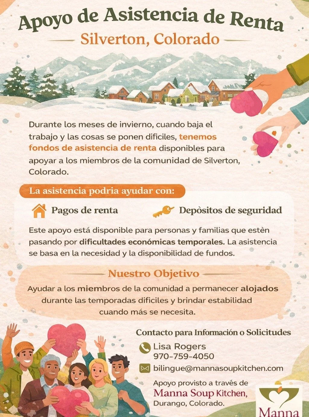 Community Care When It Is Needed Most

Winter in the mountains can be beautiful, but it can also bring real hardship. When work slows down and financial pressure increases, no one should have to face the fear of losing their home. 🏠

Rental assistan