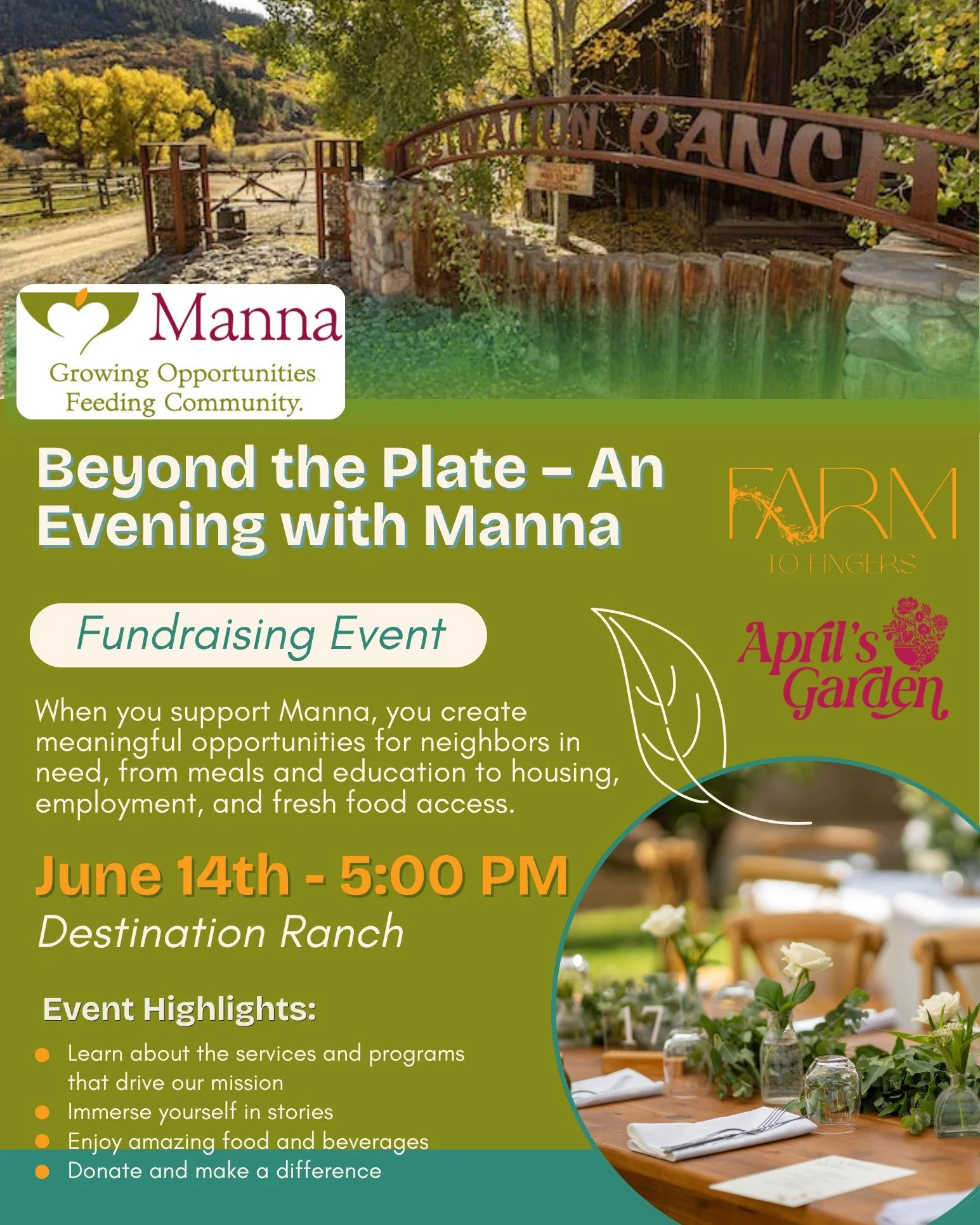 Tickets are going fast for Beyond the Plate: An Evening with @mannadurango and the RSVP deadline is approaching quickly.

Join us June 14 at Destination Ranch for an unforgettable evening featuring incredible food by @farmtofingersgrazing, craft beve