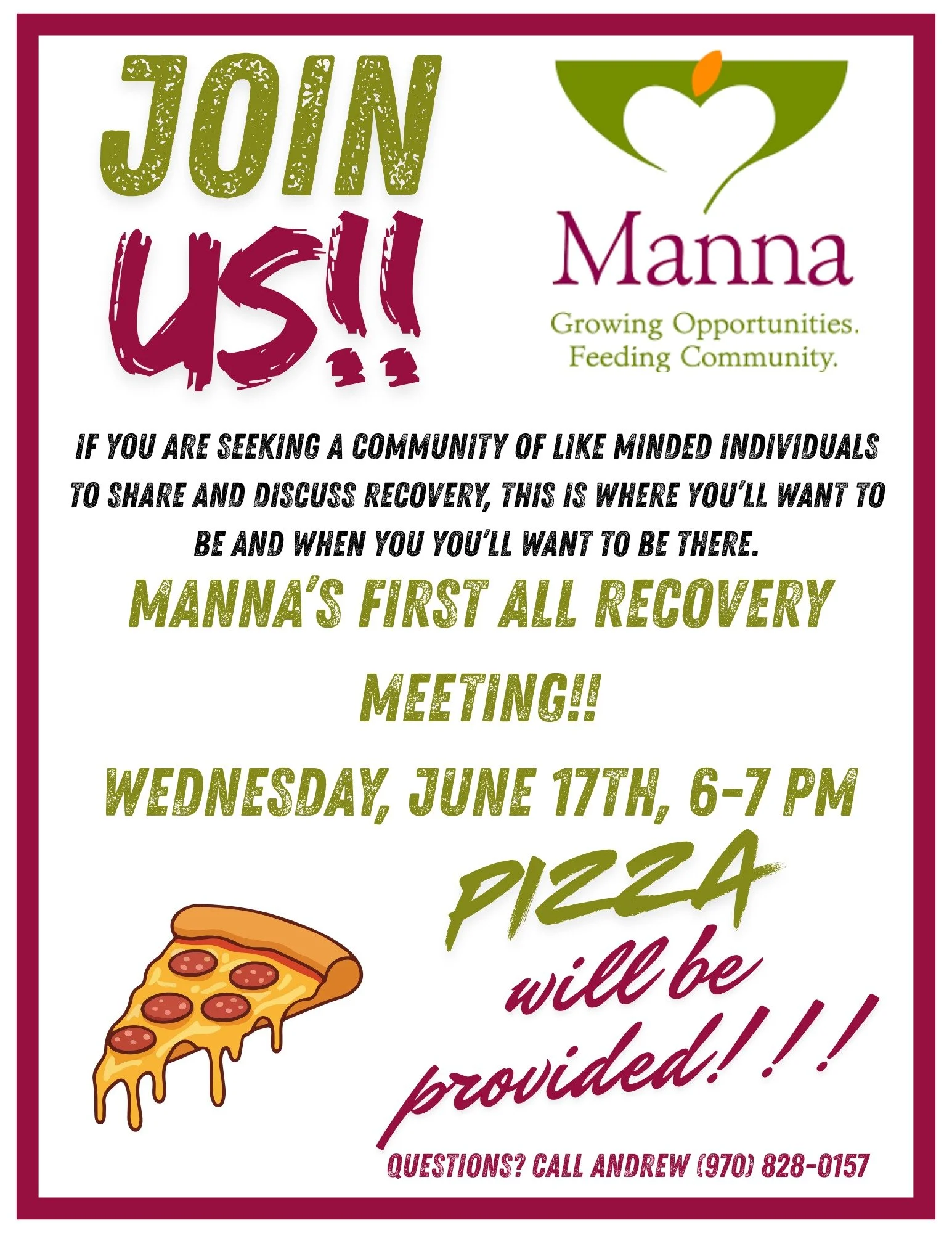 You're invited to @mannadurango 's first All Recovery Meeting!

Recovery is stronger when we come together. Whether you're new to recovery, have been on your journey for years, or are simply looking for a supportive community, we invite you to join u