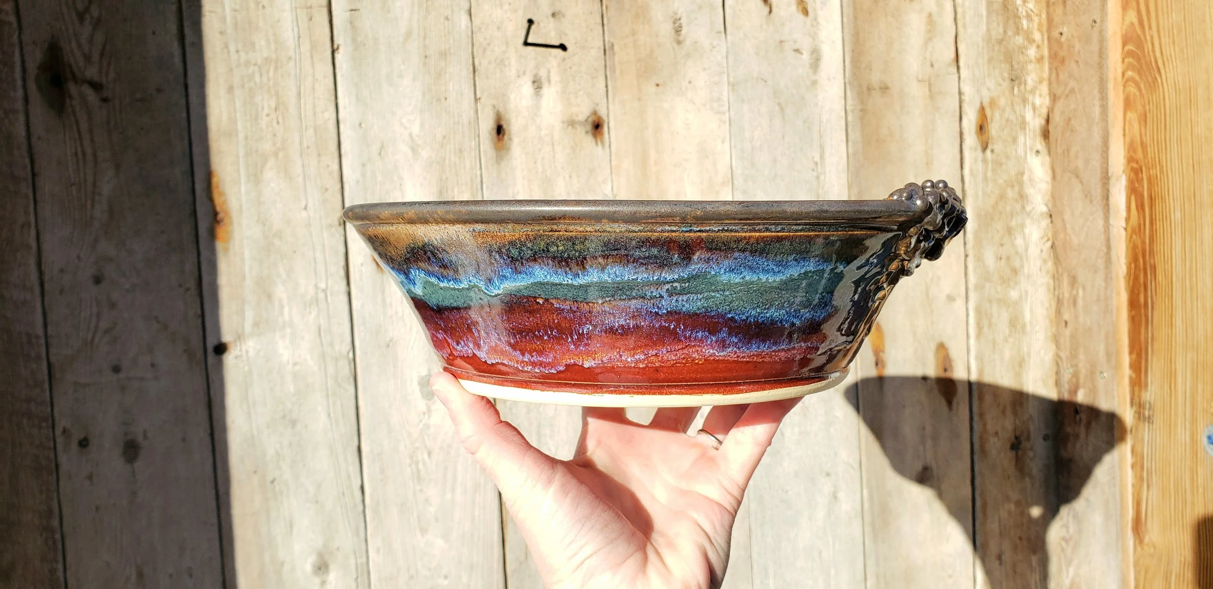 Large Pasta Bowl with Stars detail, antique golds, blues, red (6).jpg