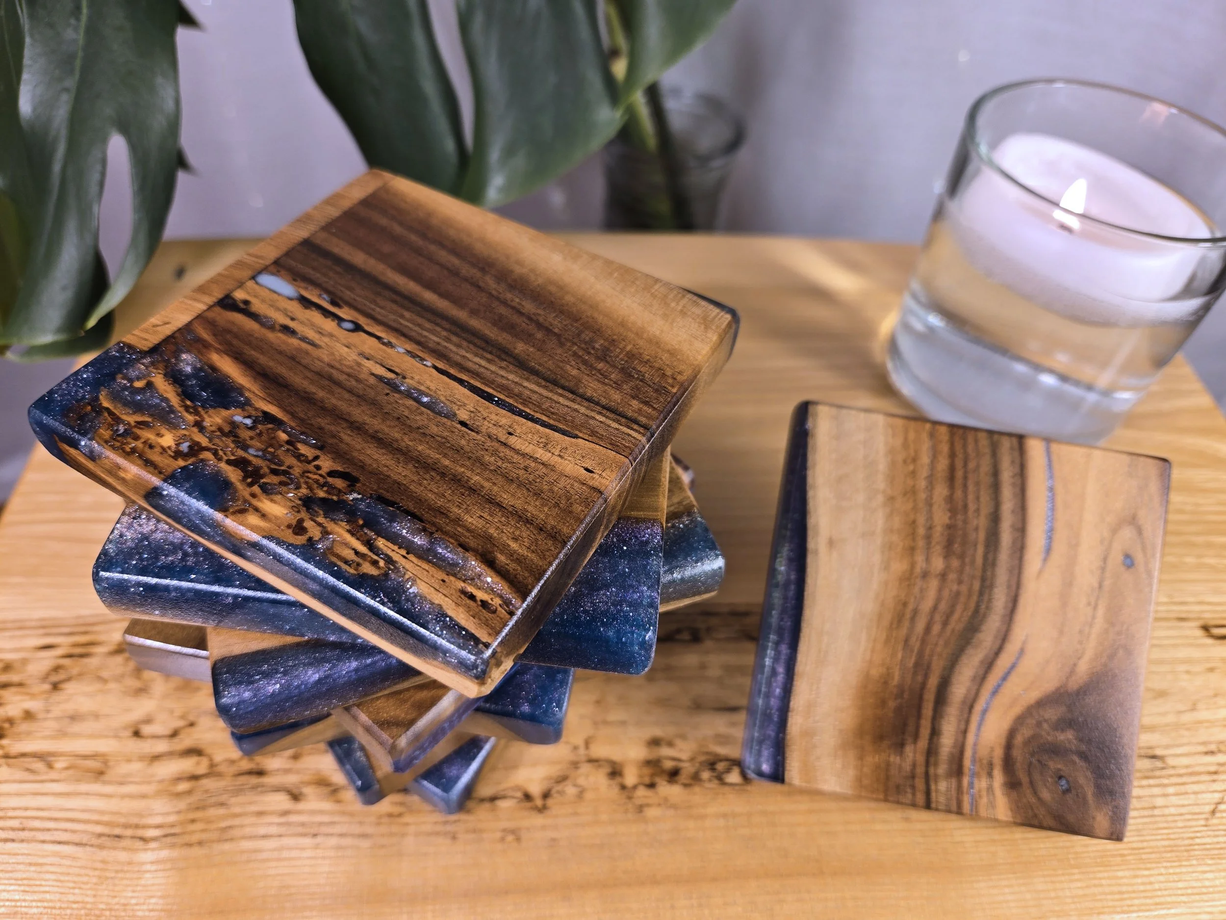 group of coasters with iridescent purple glitter epoxy.jpg (Copy)