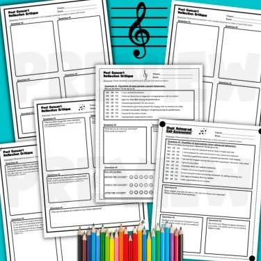 8 Post Choir Concert Reflection Critique Worksheets & Self Assessment Form