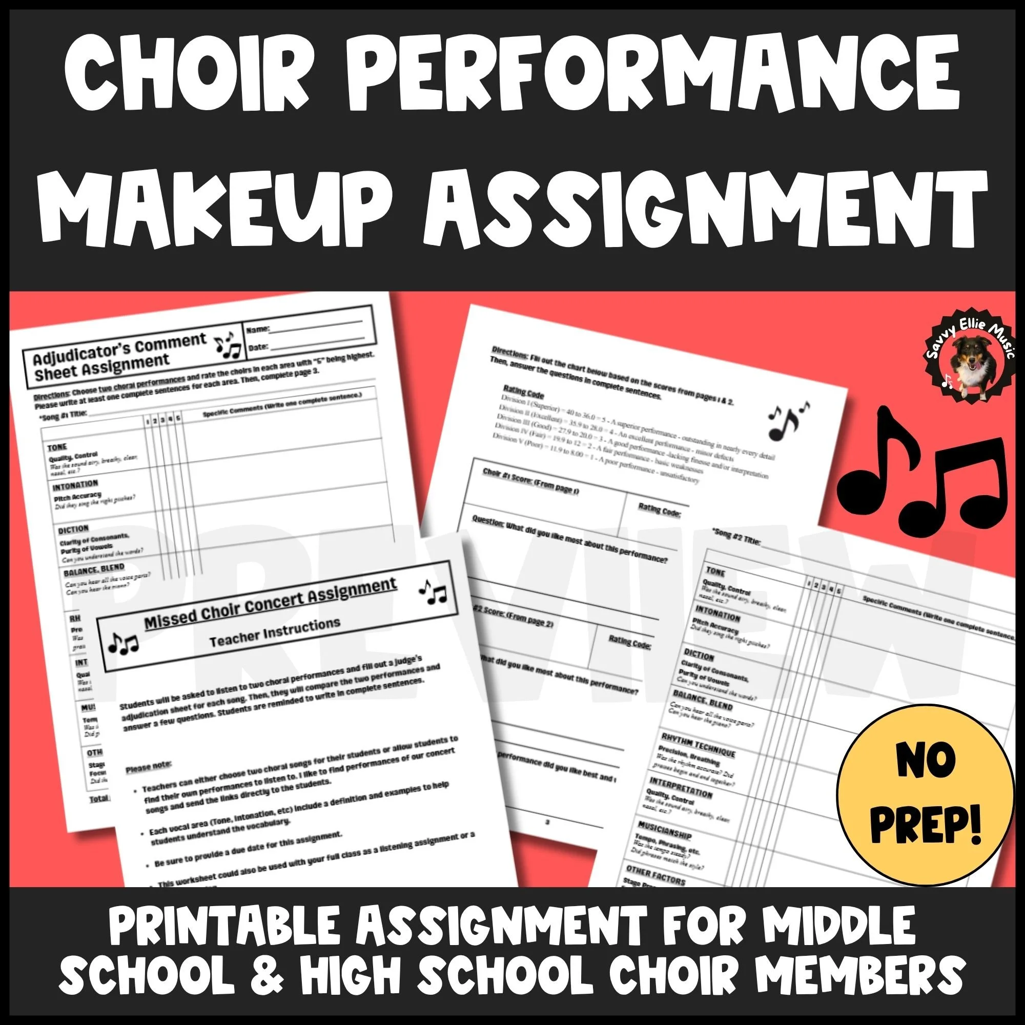 Missed Choir Performance Makeup Assignment for Middle or High School Chorus