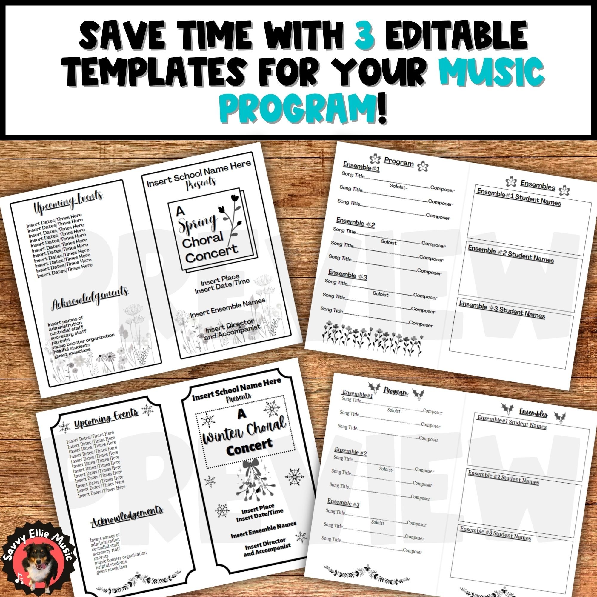 3 Music Concert Program TEMPLATES for Choir, Band, Orchestra & General ...