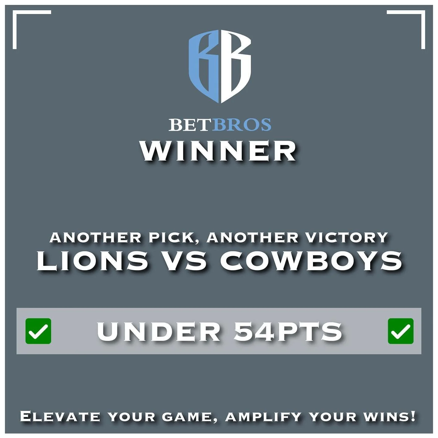 🏈 💰 BetBros WINNER! 🎉

🔥 Another pick, another victory! 🚀✨

🏈 Lions vs Cowboys (NFL)
💸 Pick: Under 54pts [+1.5u] ✅
🎯 Result: WINNER WINNER 🐓 DINNER

Big shoutout to the BetBros community! 🙌 Let&rsquo;s keep those wins coming! 💙💪 #BetBrosV