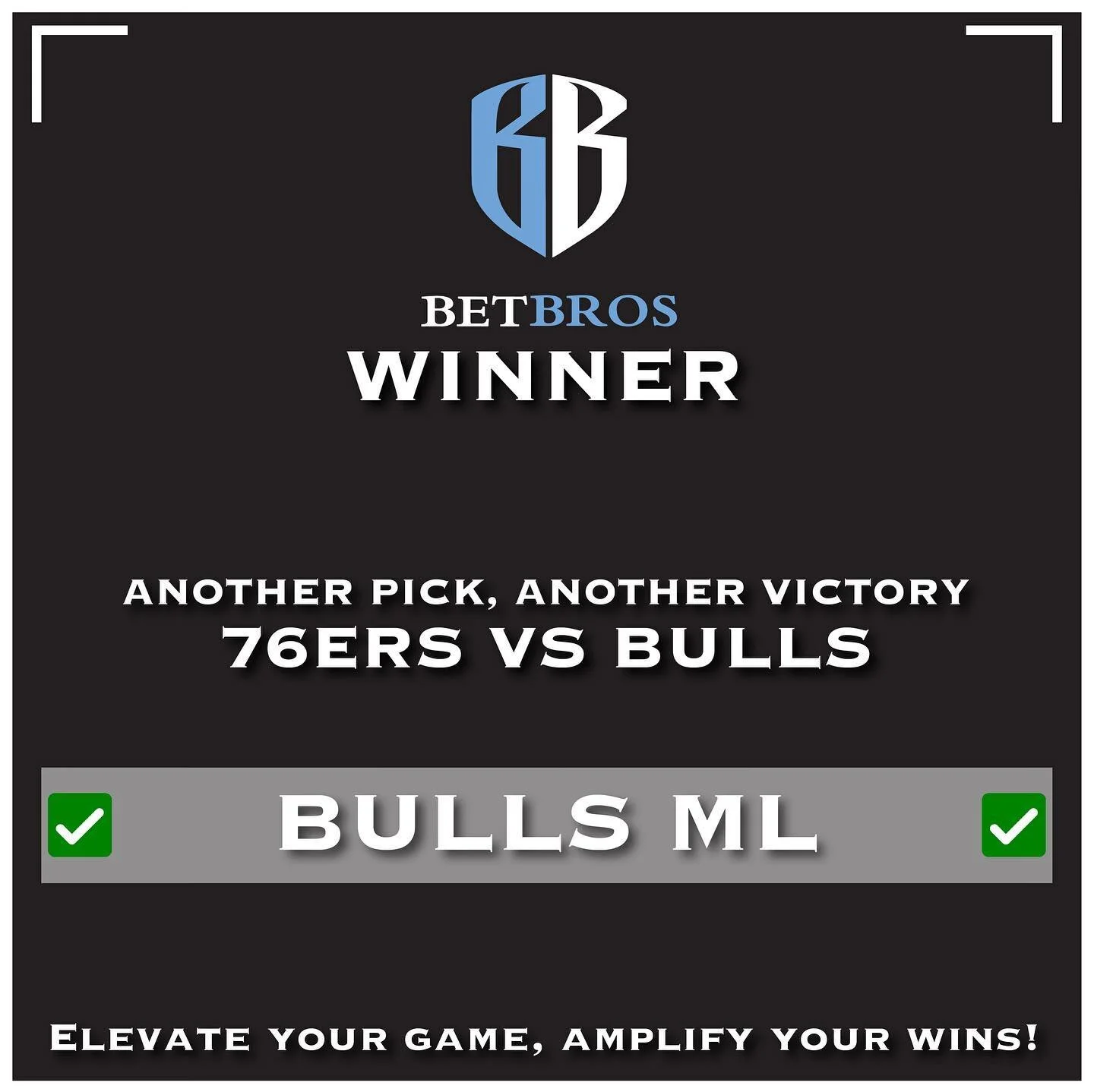 🏀💰 BetBros WINNER! 🎉

🔥 Another pick, another victory! 🚀✨

🏀76ers vs Bulls
💸 Pick: Bulls ML [+1.0u] ✅
🎯 Result: WINNER WINNER 🐓 DINNER

Big shoutout to the BetBros community! 🙌 Let&rsquo;s keep those wins coming! 💙💪 #BetBrosVIP  #WinningT