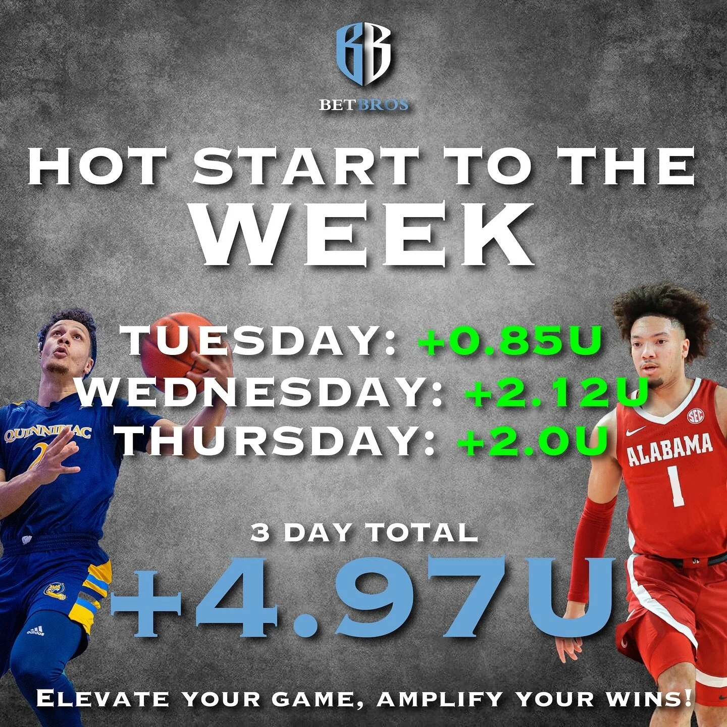 Hot start to the week! 🔥🔥🔥

https://app.sportsdatanow.com/capper-profile?cid=BetBros&amp;fbclid=PAAaaH4jhoopWnbWM2YRfJfJm30VgF5ExyqeAd159ZxPt8Zpp6KcpjqDvhMfo_aem_AdM92bevAMPAna4bjsNr6Ews17_jrF8djzZ9RgOEKIHMJSXuURHUkePTInGl42bQiEU

Big shoutout to 