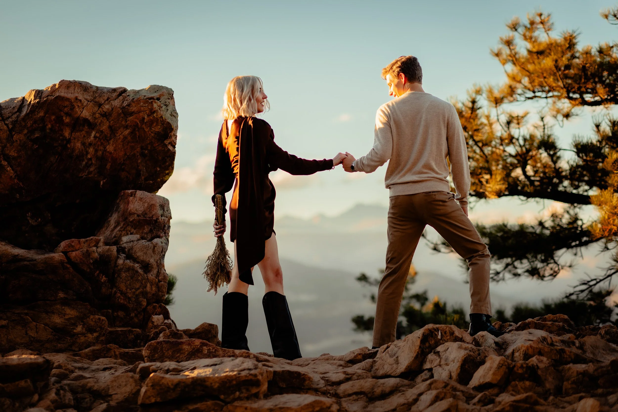 Whimsical and moody engagement photos in the Colorado foothills