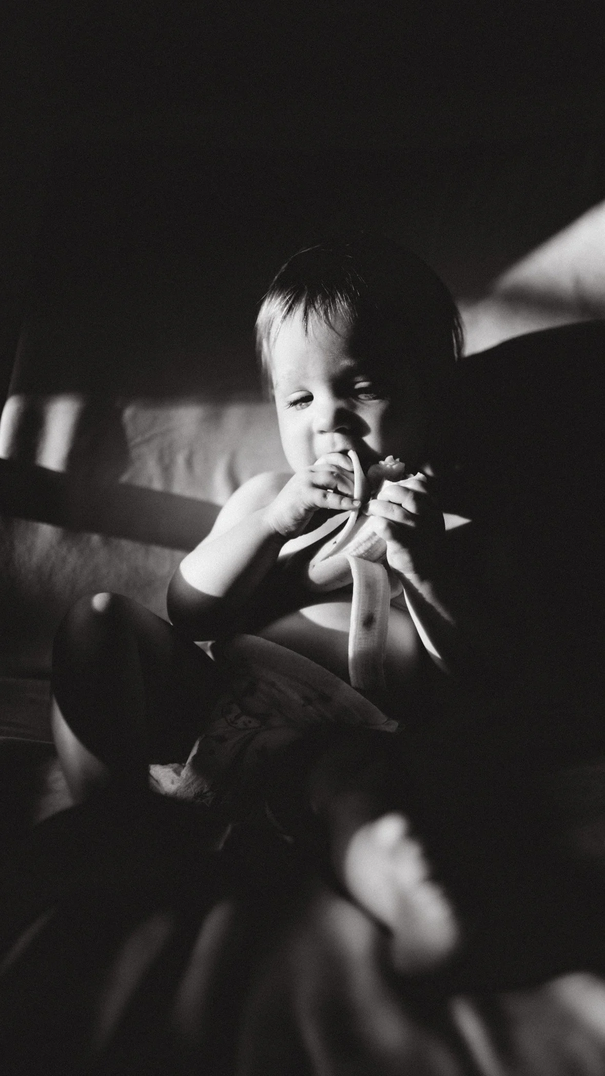 This mini photoshoot captured this baby eating her banana while the sun set on her face in the sunroom in Martinez, CA