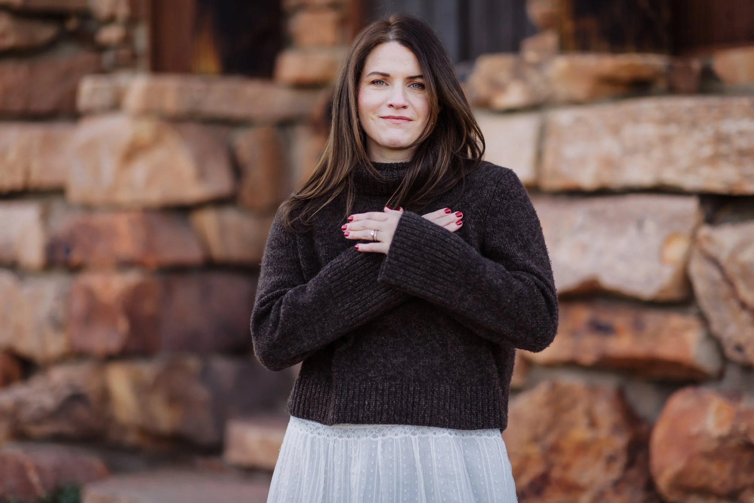 Personal branding photos for small business owner at historic Halfway House in Boulder CO