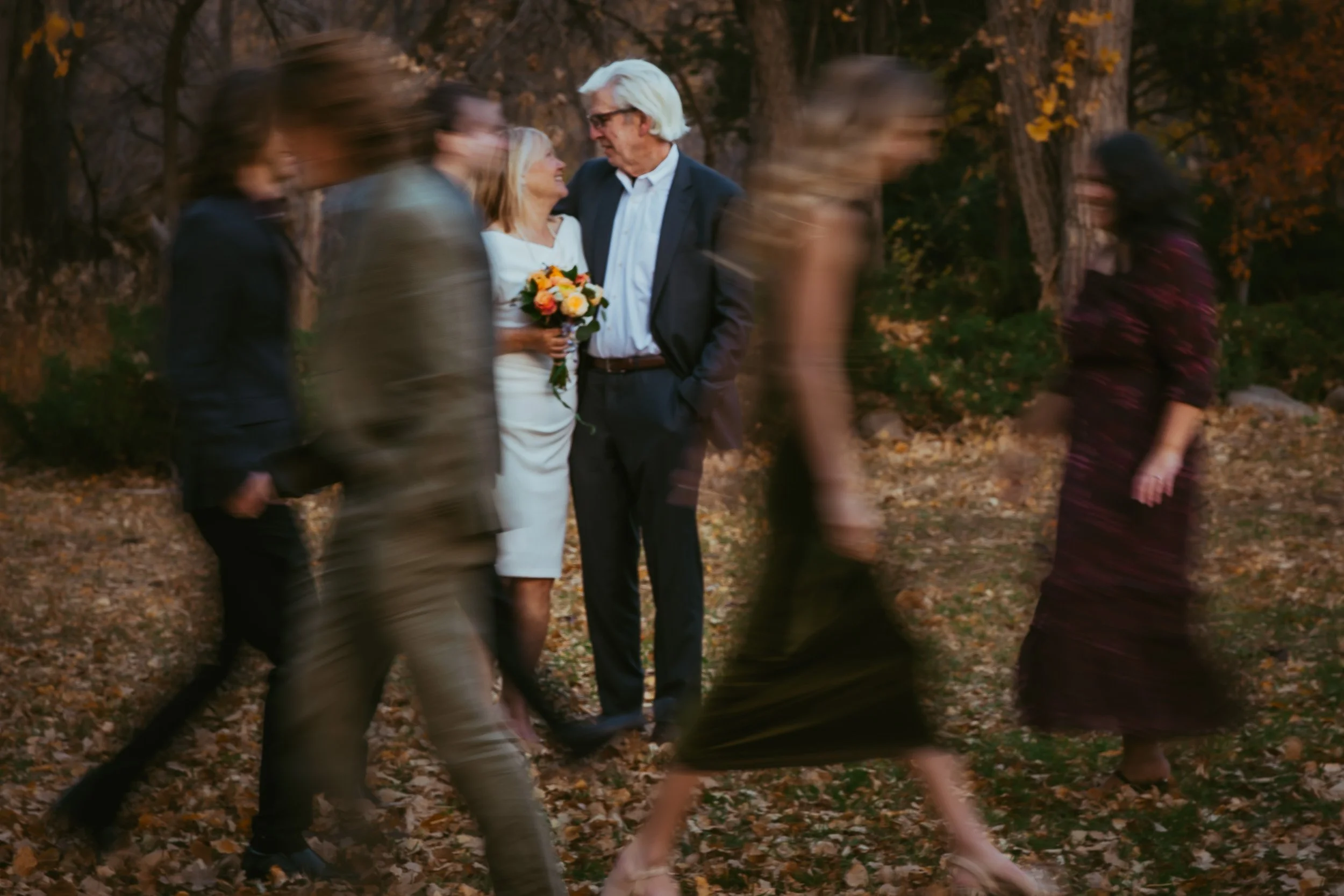 Couple portraits of Laurie and Mark outside the Boulder Municipal Court on a fall afternoon