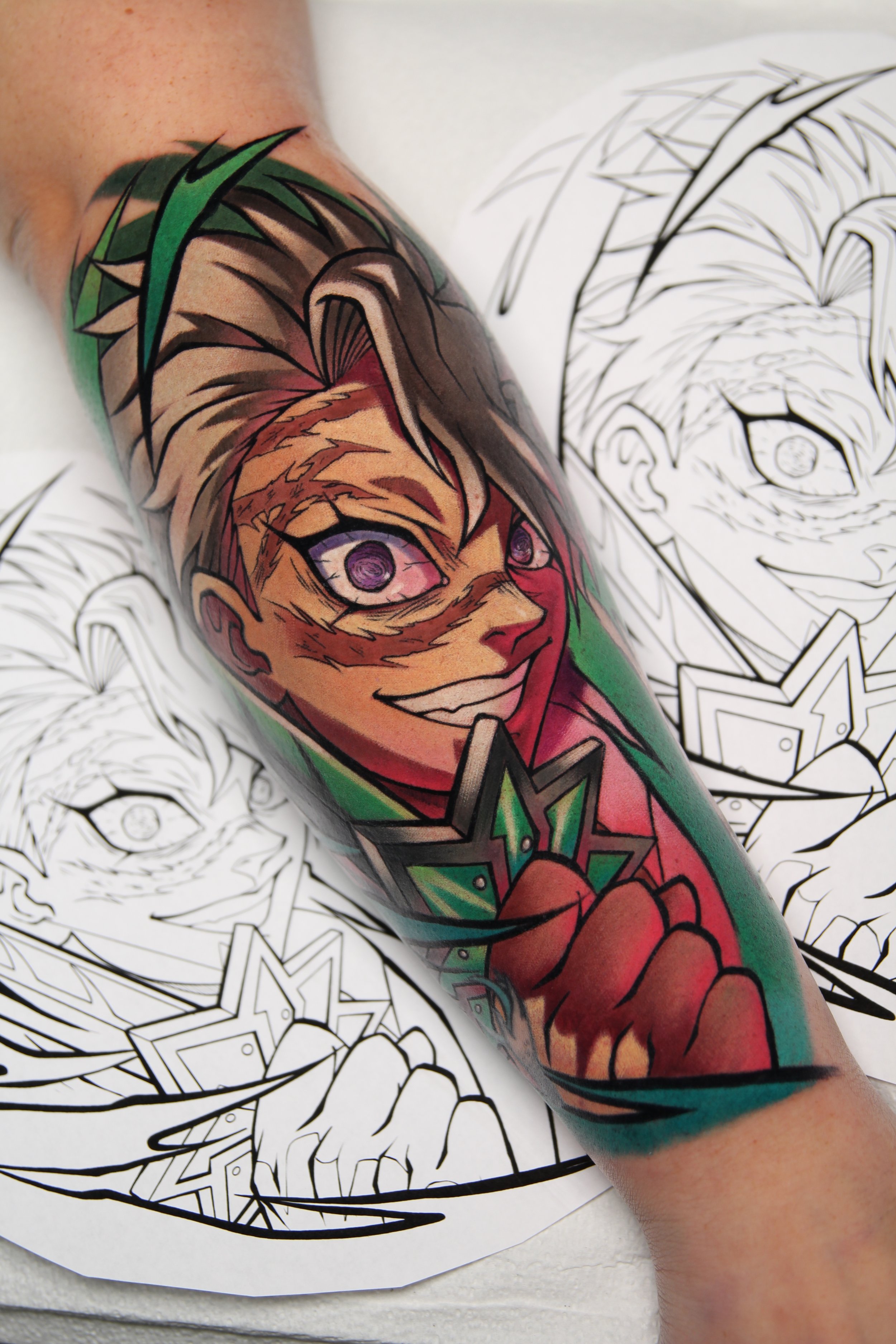 Sanemi Tattoo - Anime tattoo of Sanemi from Demon Slayer by Tattoo Artist Ren Behan in Orlando, Florida.