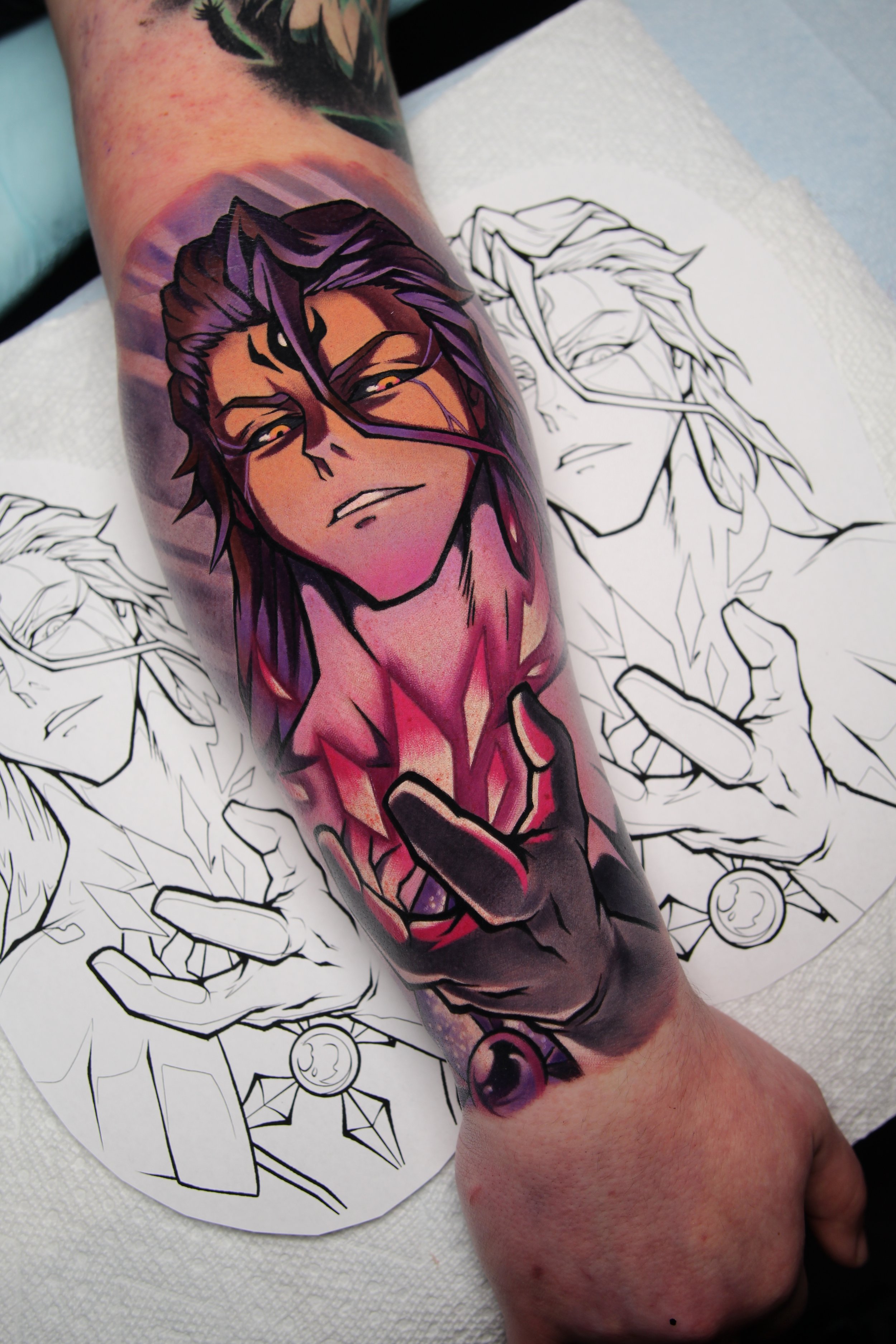 Aizen Tattoo - Anime tattoo of Aizen from Bleach by Tattoo Artist Ren Behan in Orlando, Florida.