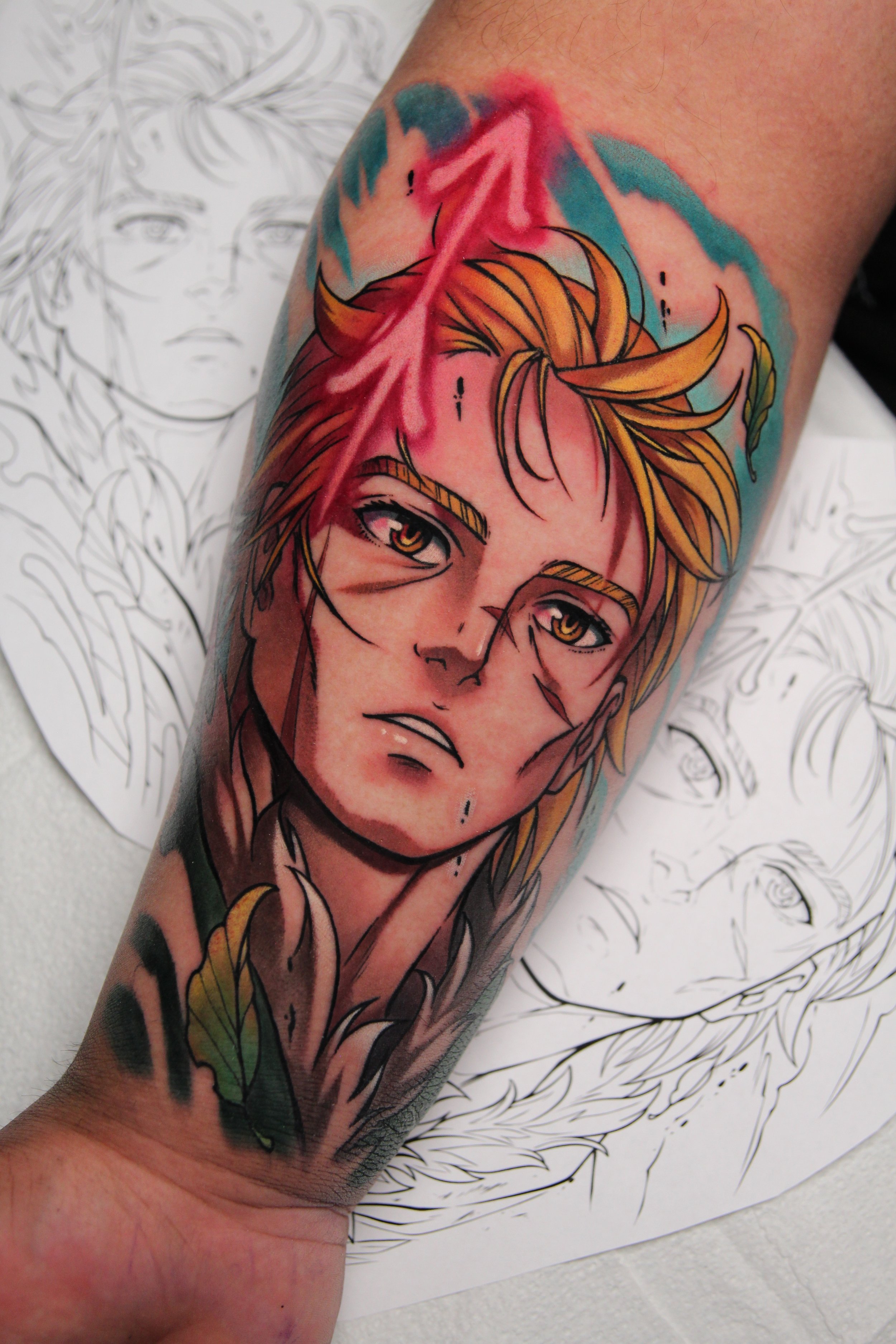 Throfinn Tattoo - Anime tattoo of Thorfinn from Vinland saga by Tattoo Artist Ren Behan in Orlando, Florida.