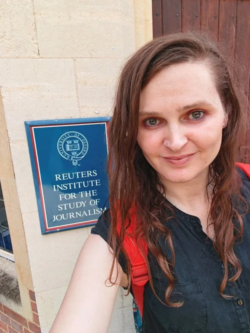 Jocelyn Burnham outside the Reuters Institute for the Study of Journalism, University of Oxford.