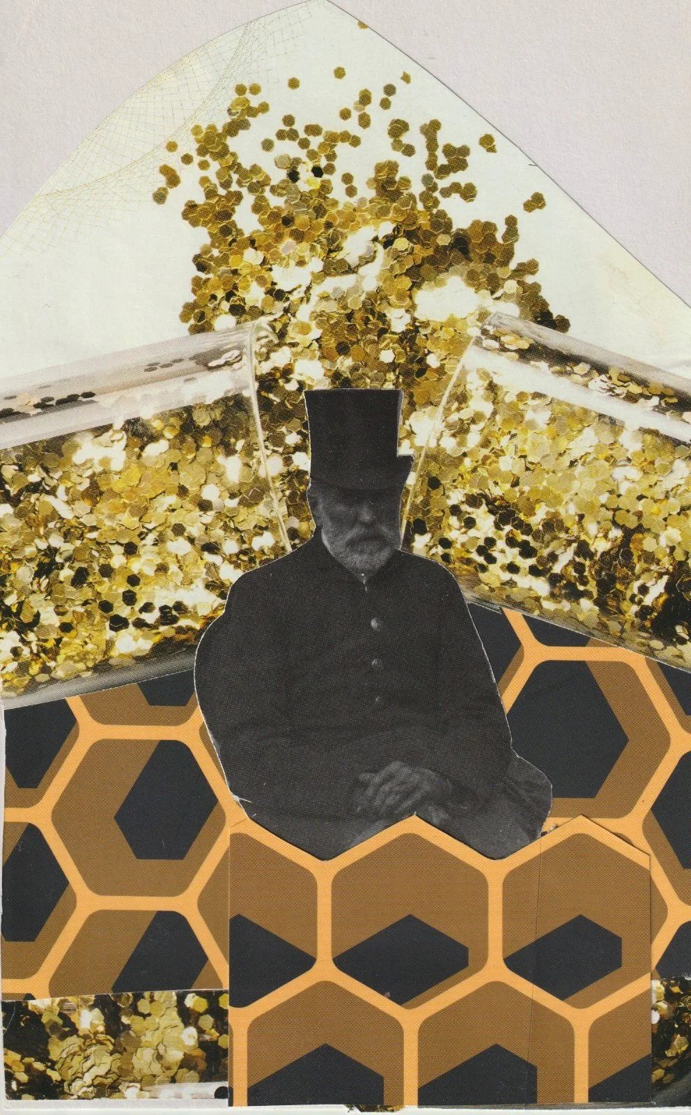 Man looking into the universe.  There is a crumbling maze before him