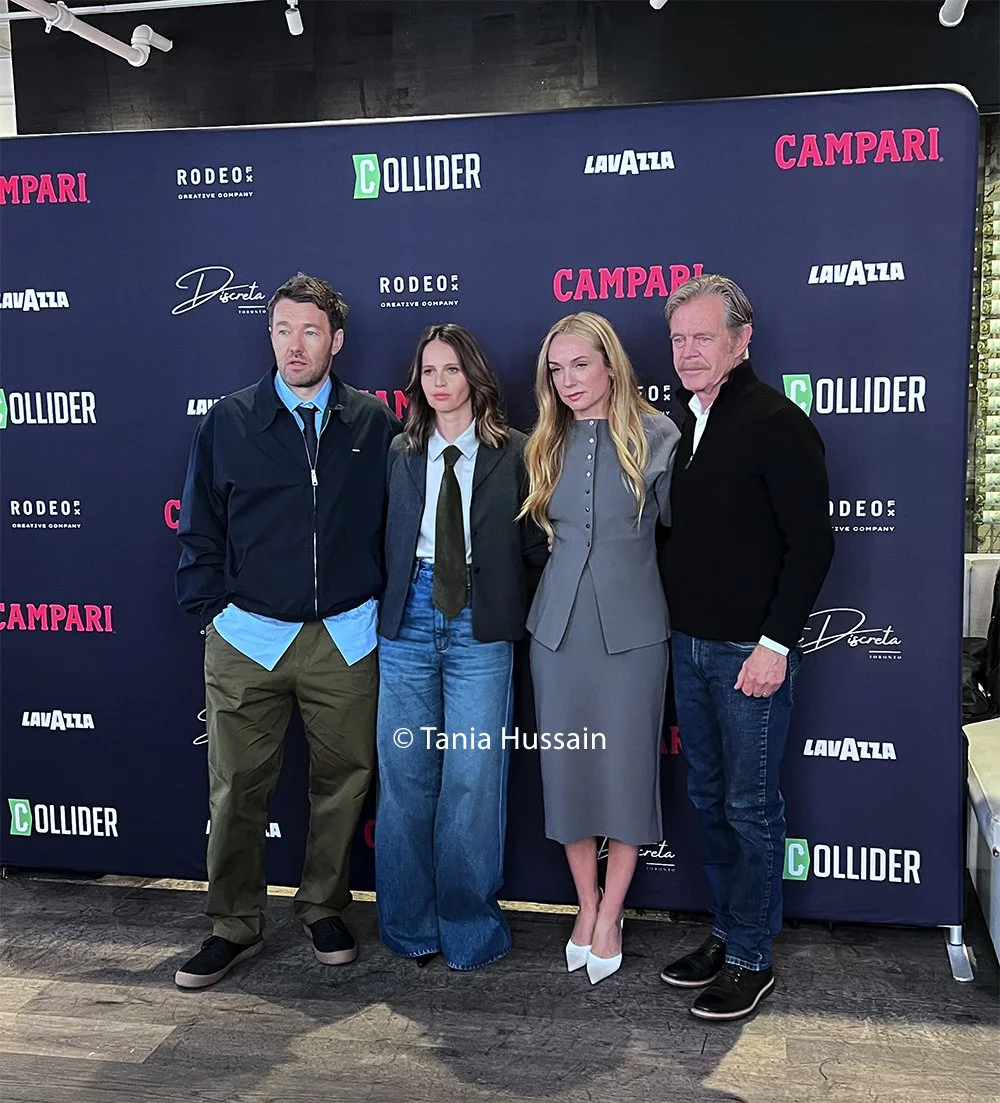 The cast of Train Dreams pose for photos after their interview with Perri Nemiroff at the Marbl Studio on Sept. 7, 2025 in Toronto, Ontario.