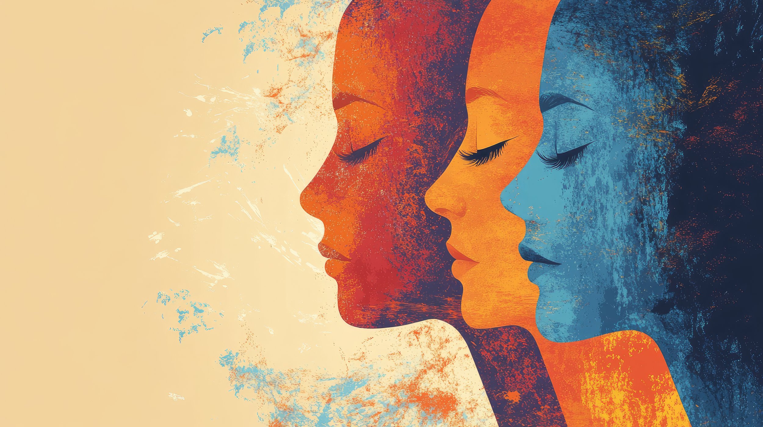 Blue & orange illustration of a woman's profile with eyes closed and a peaceful expression, symbolizing calm, mindfulness, and the inner processing associated with EMDR therapy.