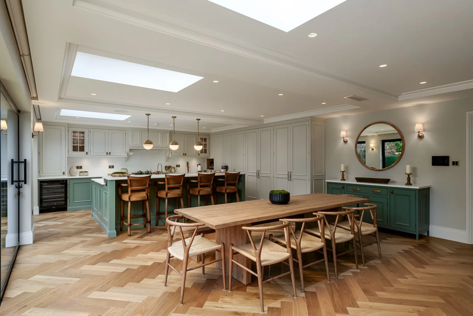 Kitchen and dining space photographed for Rebecca Sudic Interiors at Newlands, a completed residential interior project in Hertfordshire.