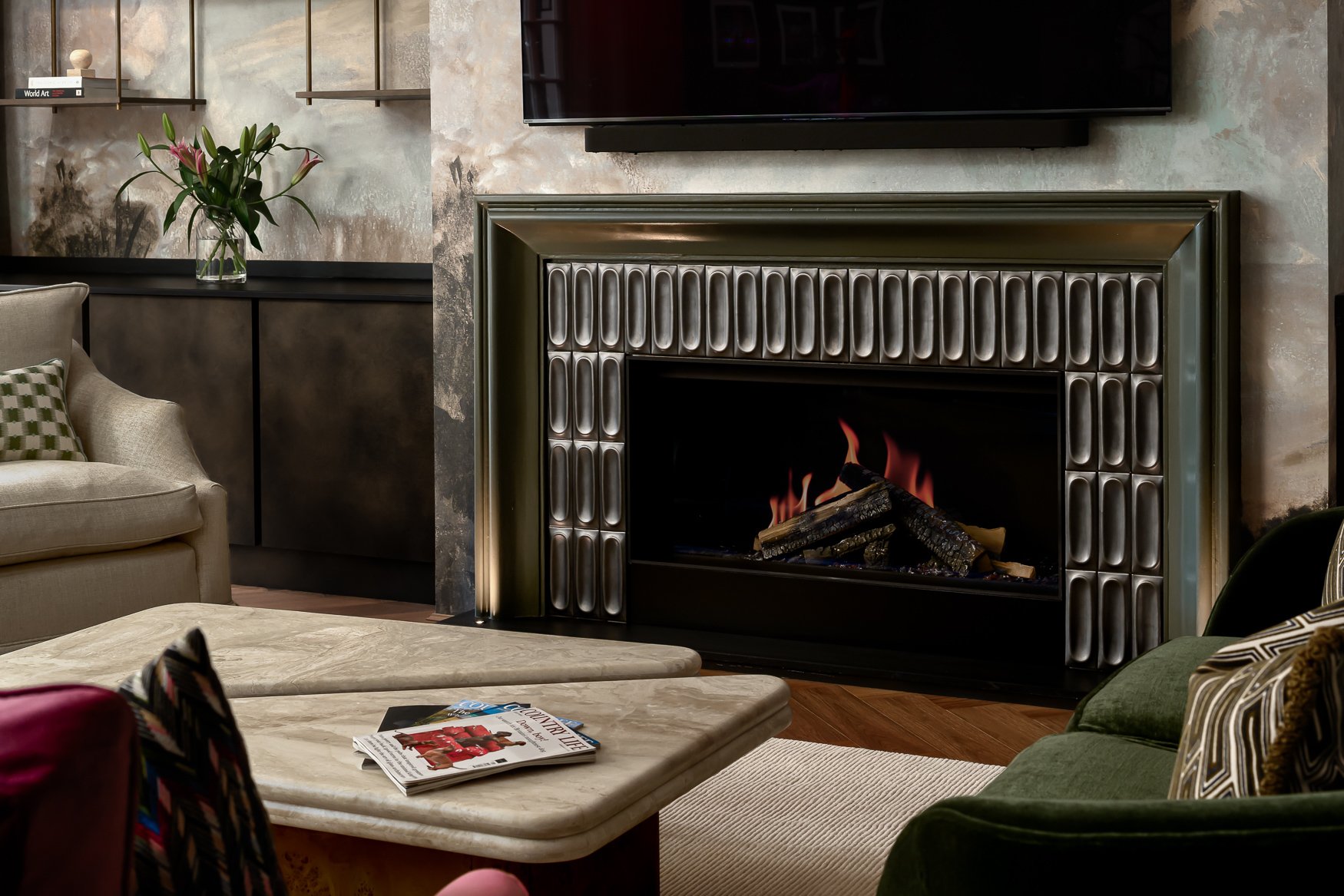 Full home interior design project in Barnet photographed for JAM Design Works. Fireplace details photo