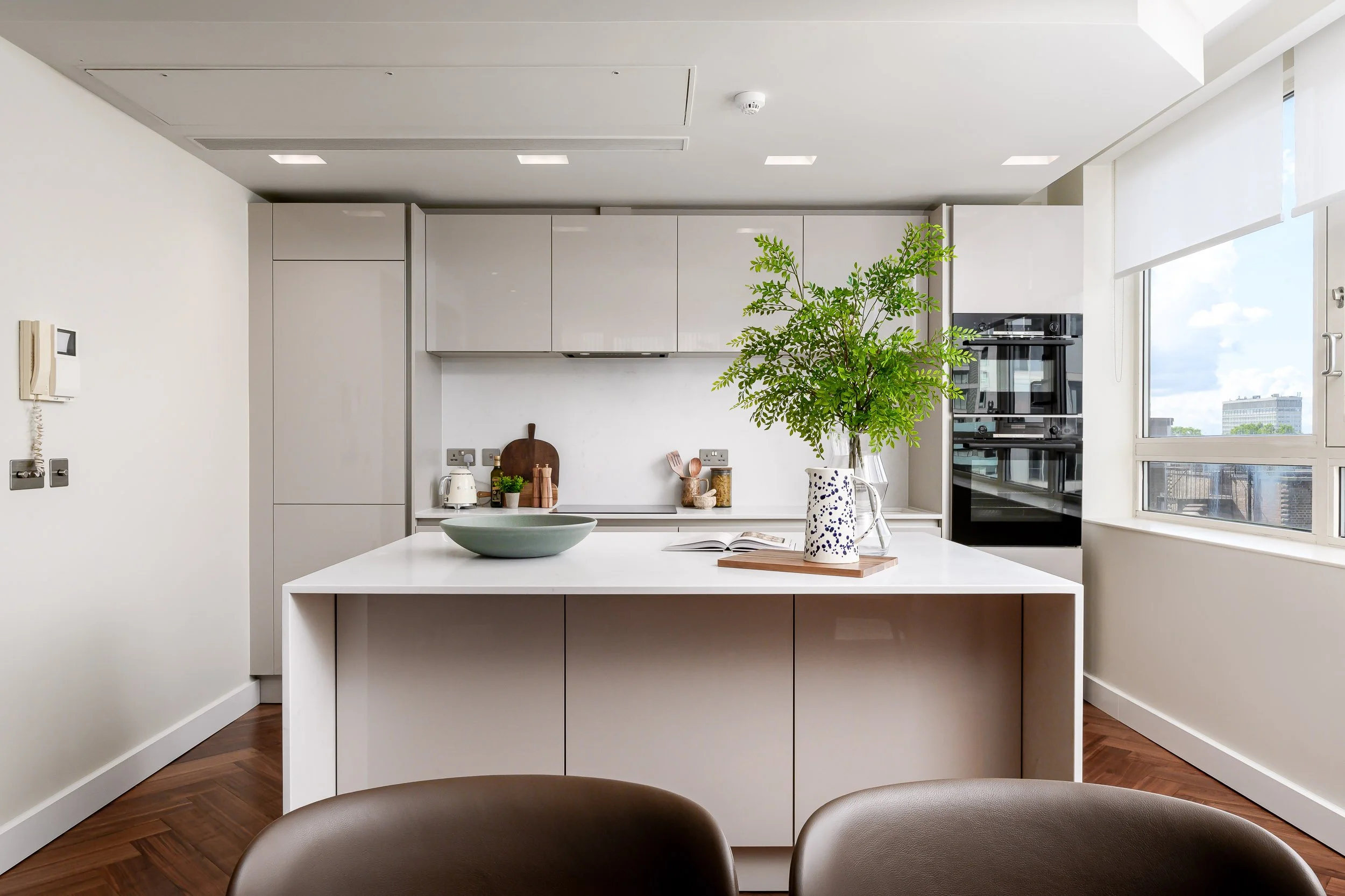 COmpleted apartment renovation in LOndon, picture showing Kitchen styled for a professional photography